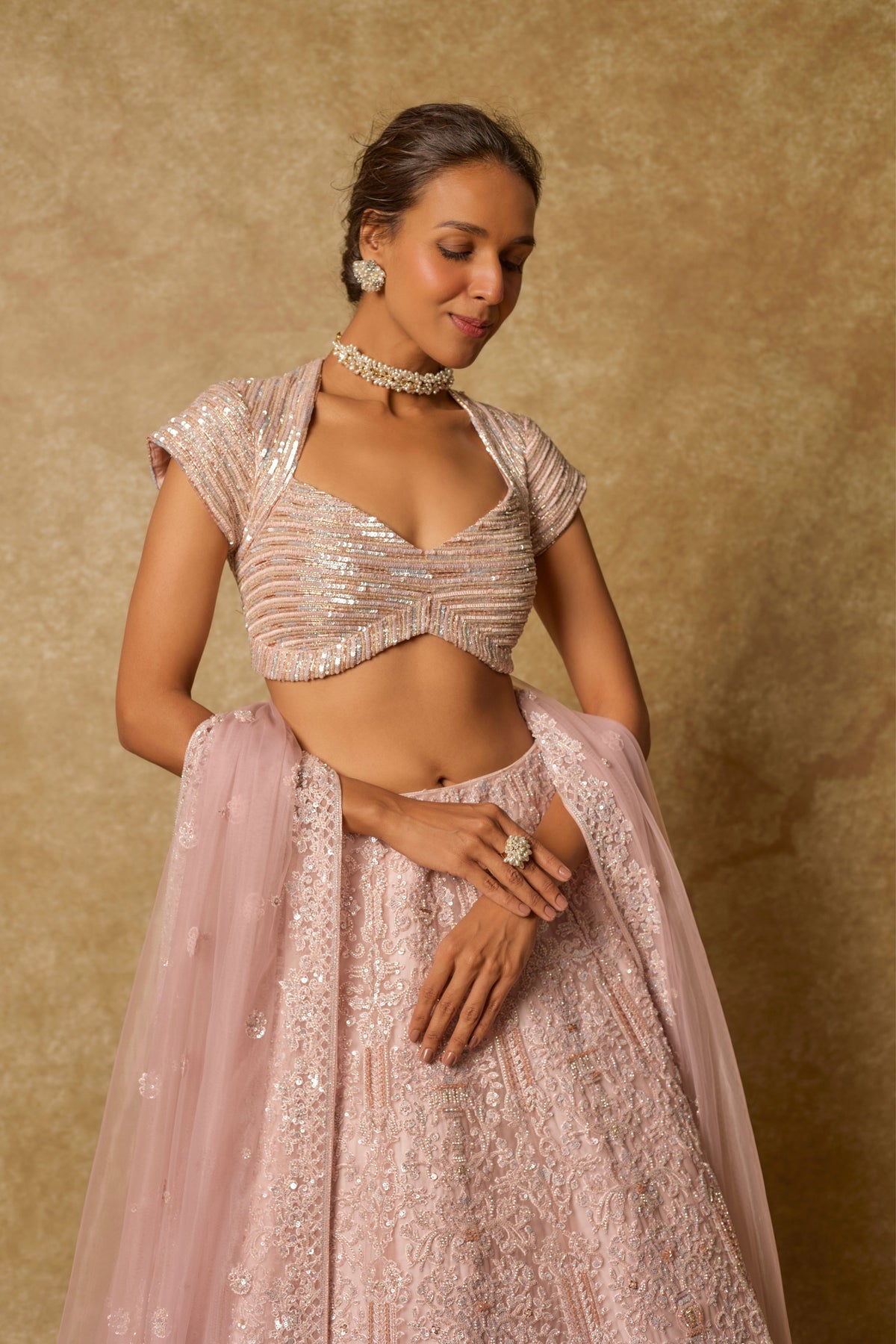 Dusty Pink Embroidered Lehenga Set