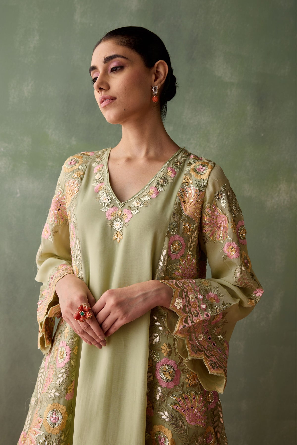 Green Organza Kurta Set