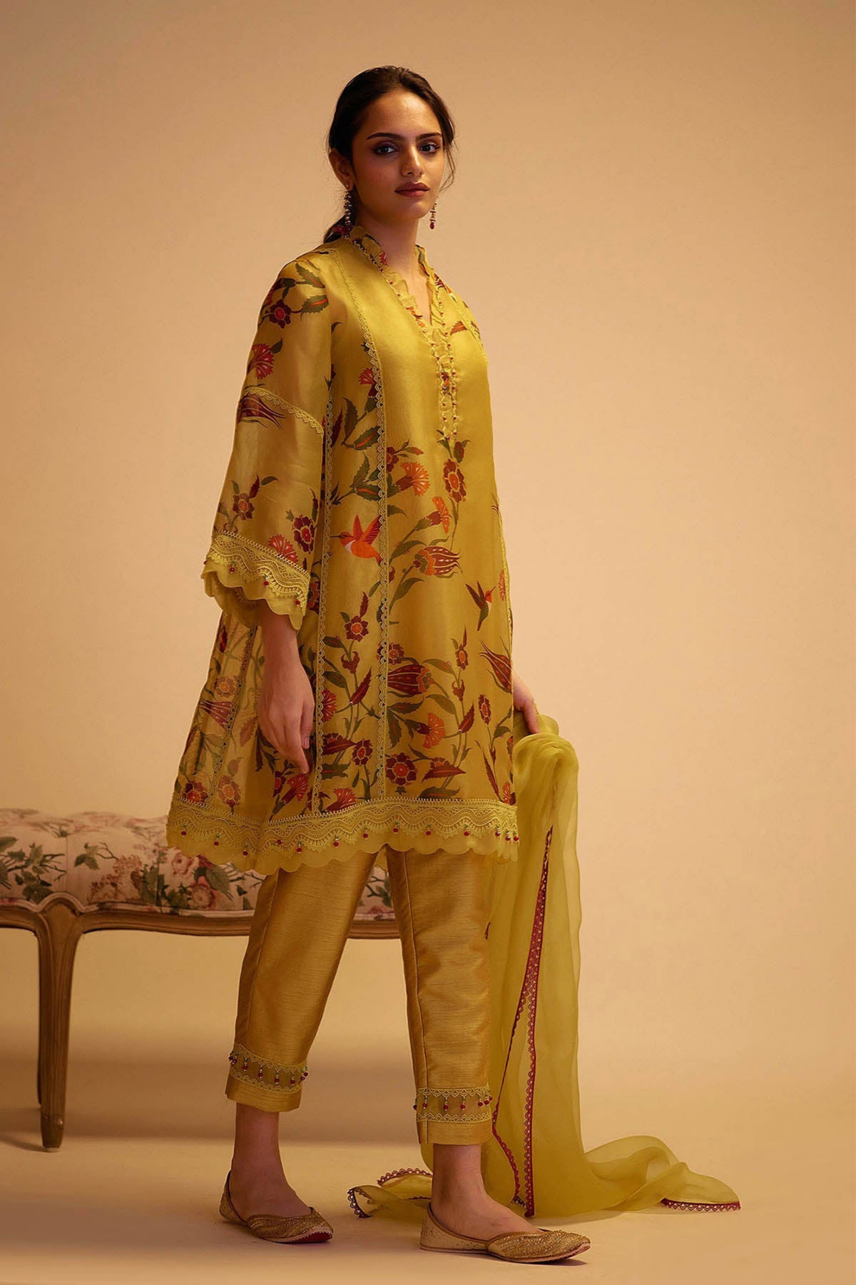 Farida Yellow Print Kurta Set