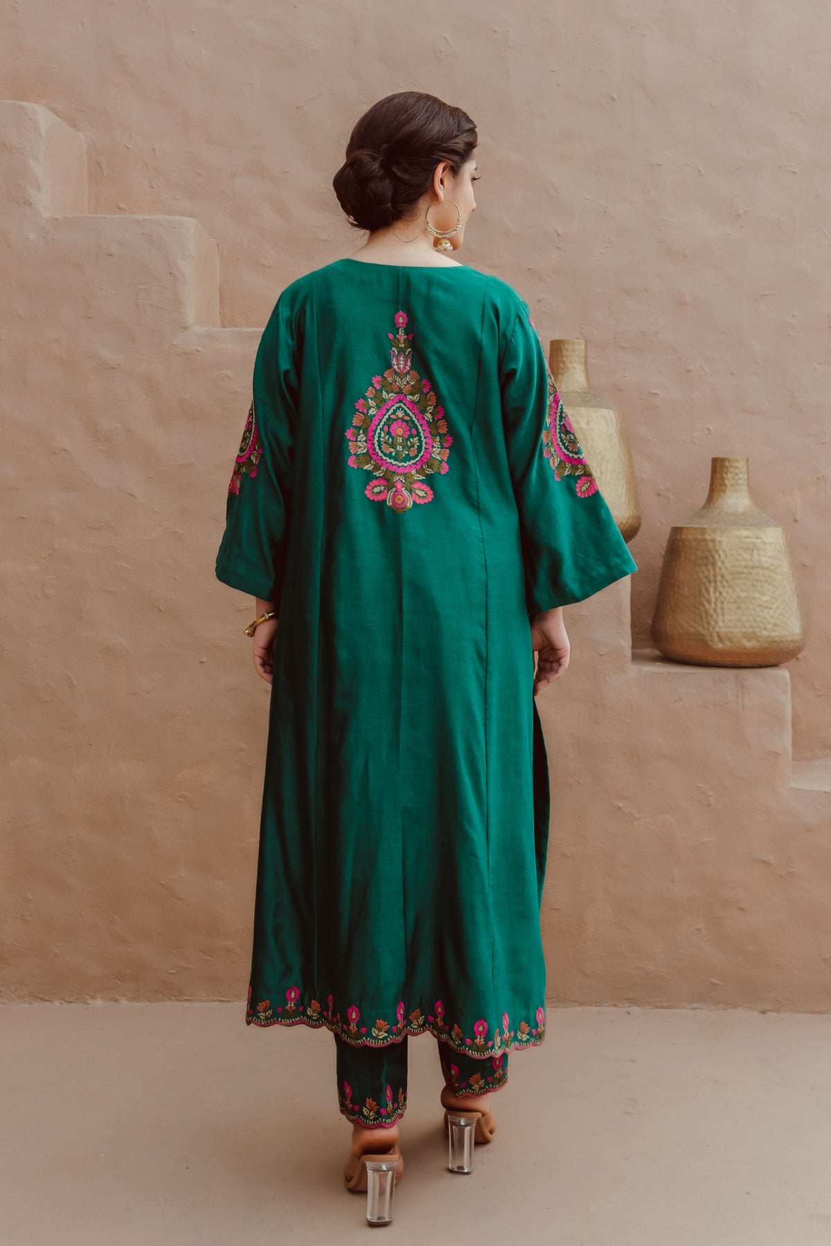 Bottle Green Embroidery Kurta Set