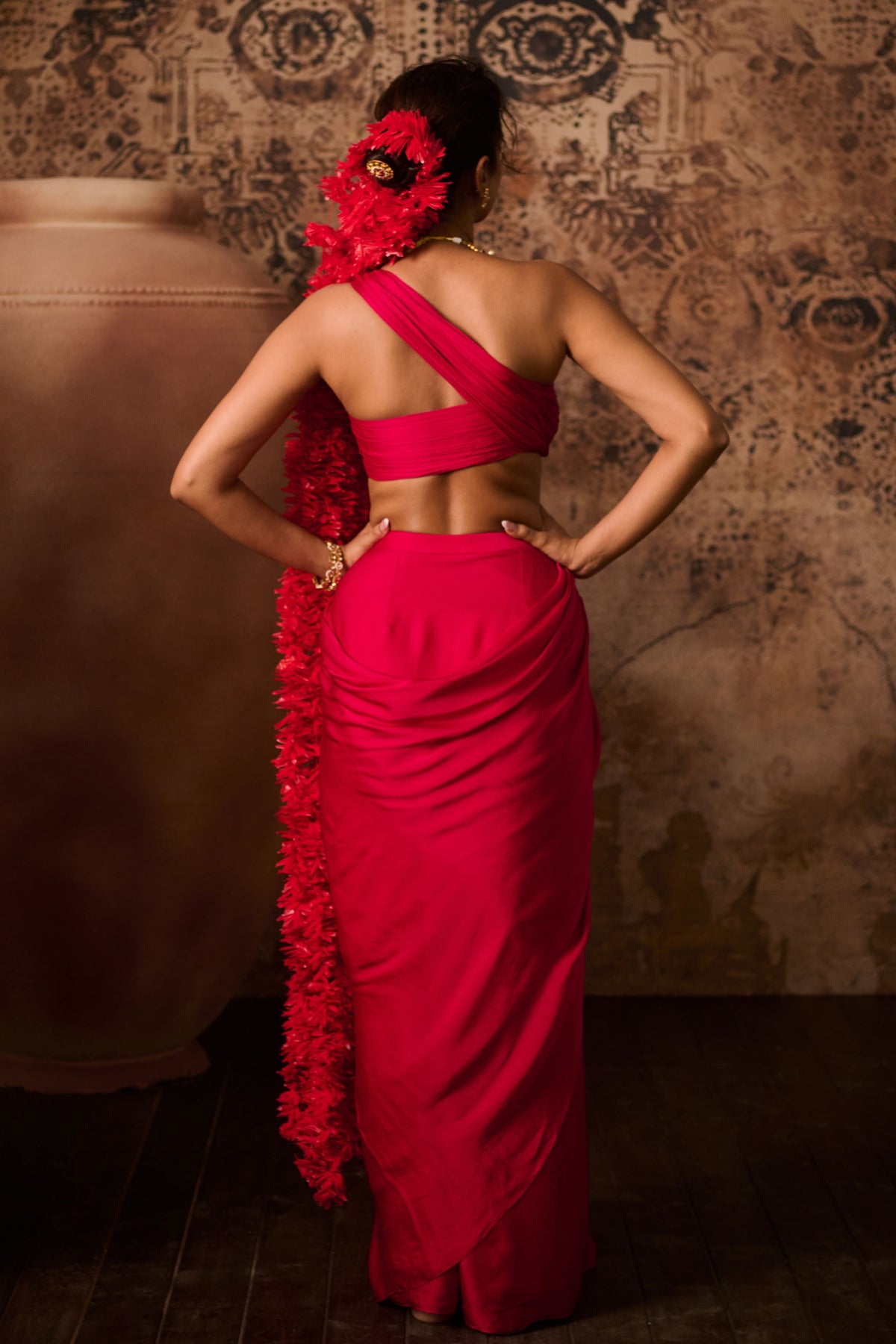 Hot Pink Top With Skirt Saree