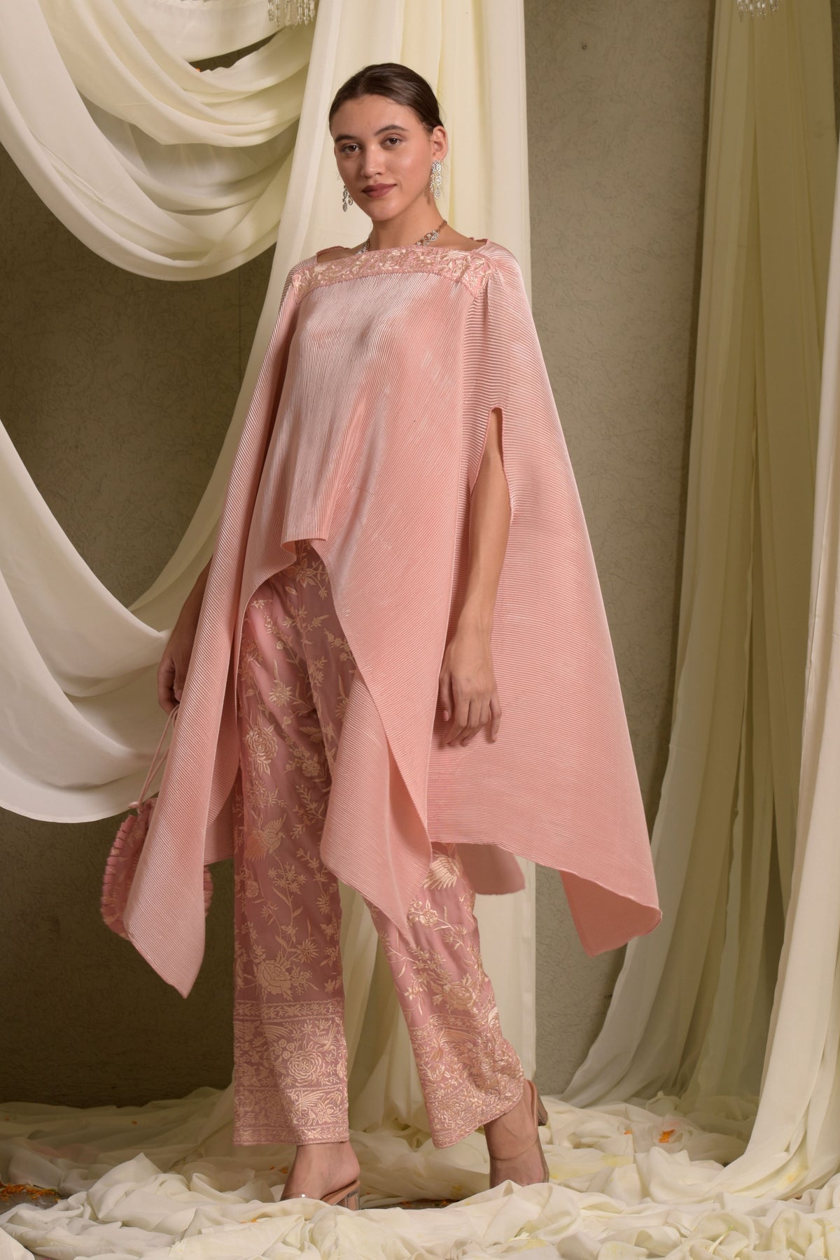 Reyna Gara Glazed Pleated Cape Coordinated Set