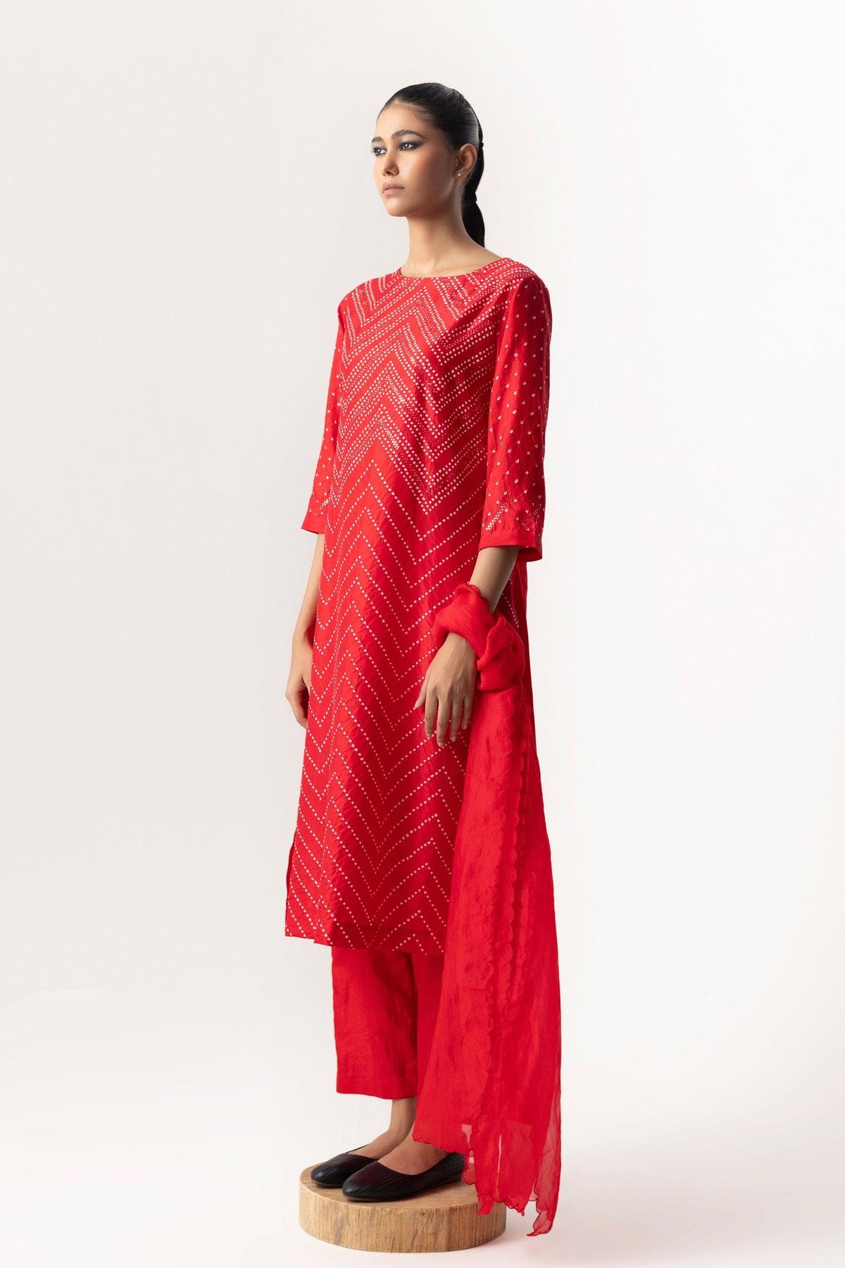 Red Chevron Kurta Set