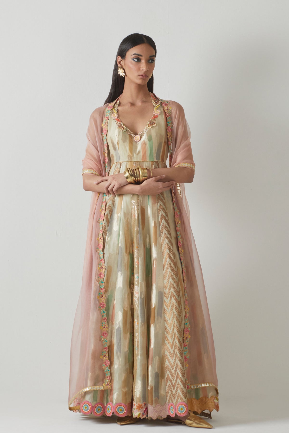 Ivory Floral Anarkali Set