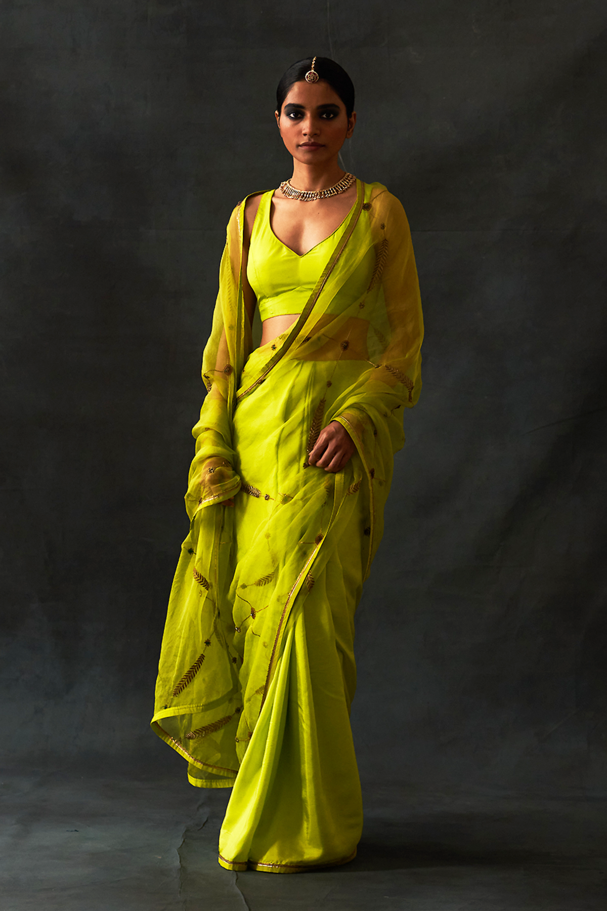 Lime Embroidered Saree