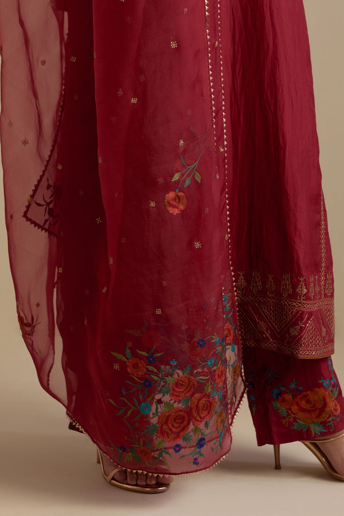 Barn Red Silk Straight Kurta Set