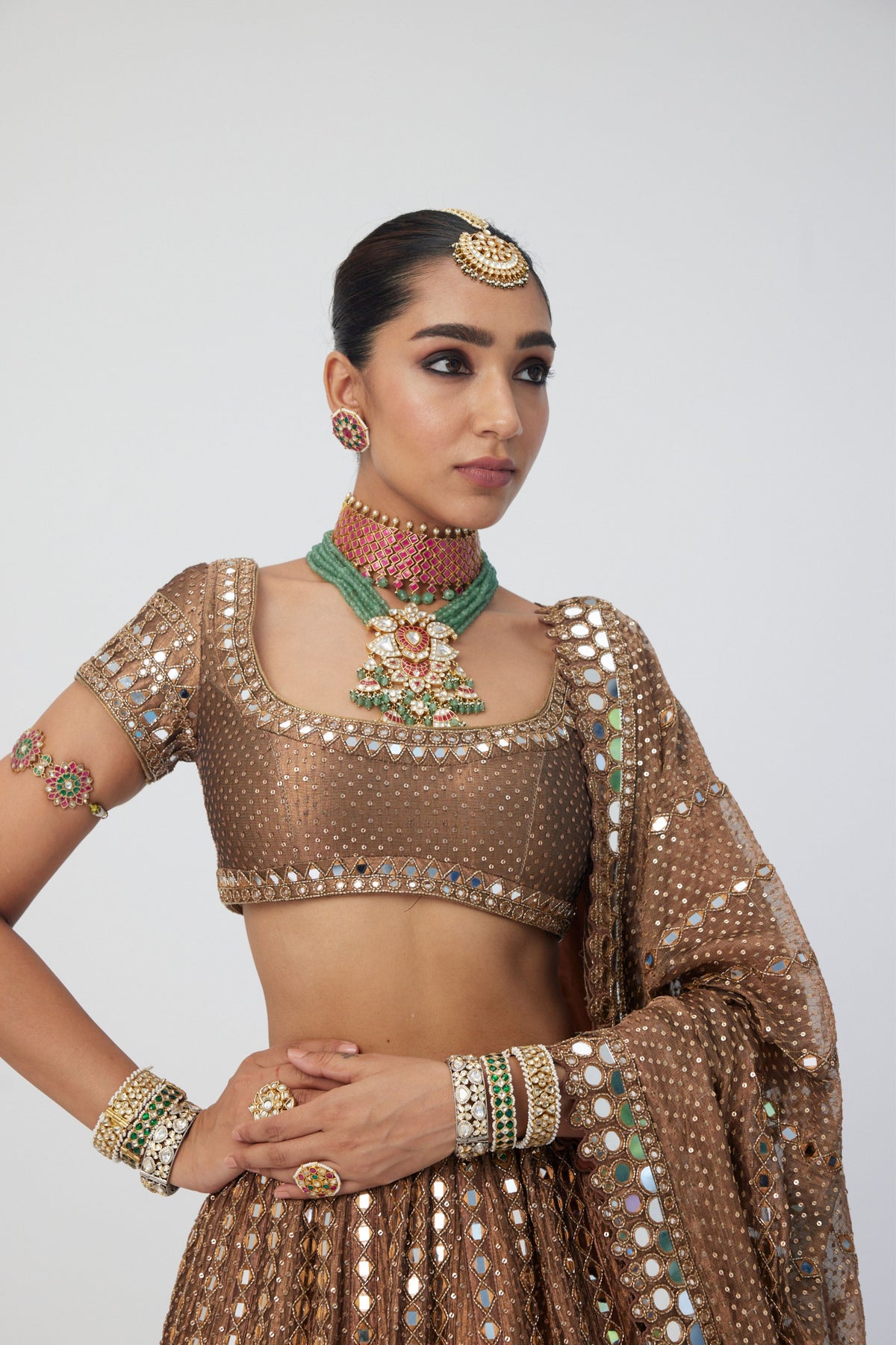 Copper Shimmer Mirror Lehenga Set