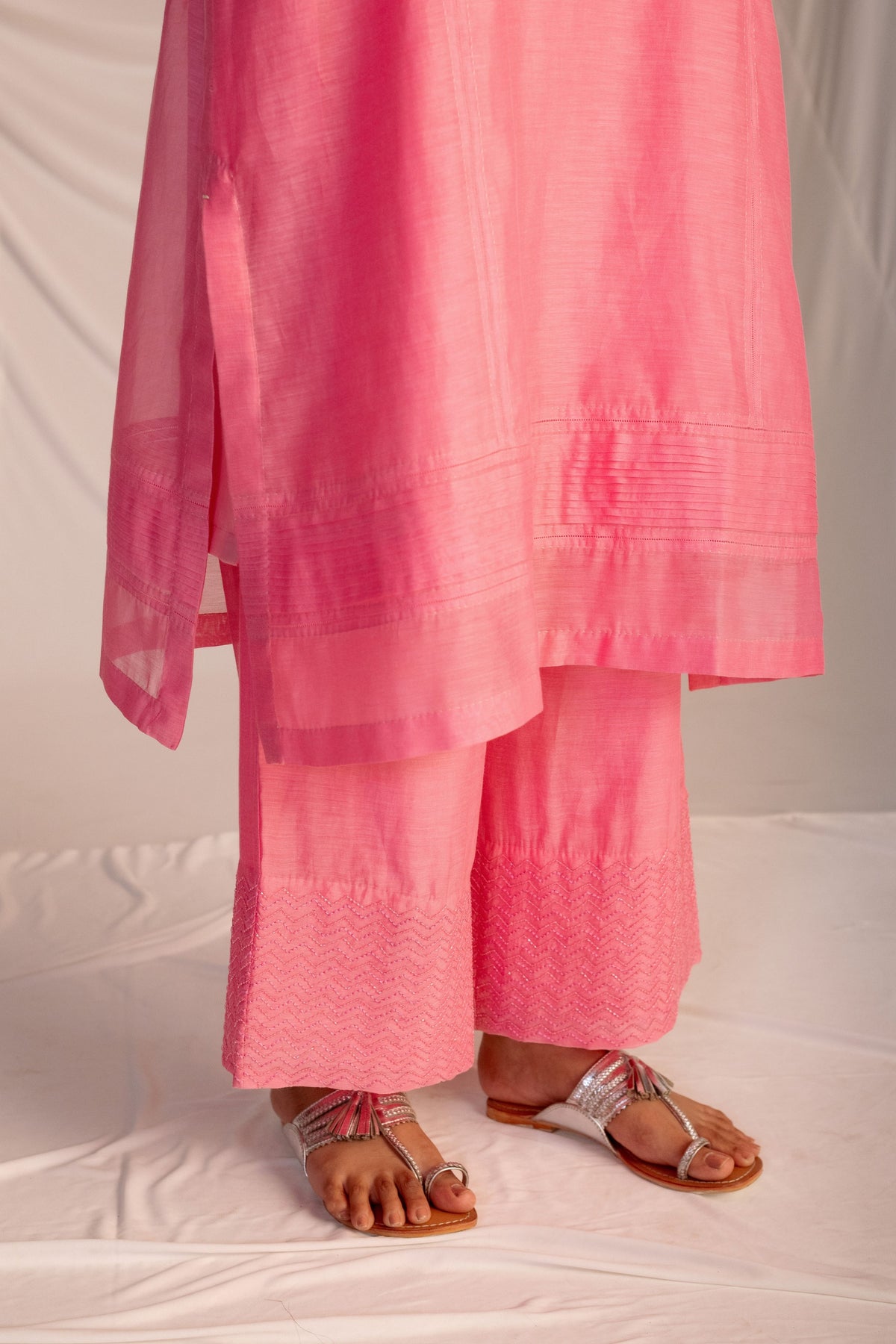Pink Hand Embroidered Tunic Set