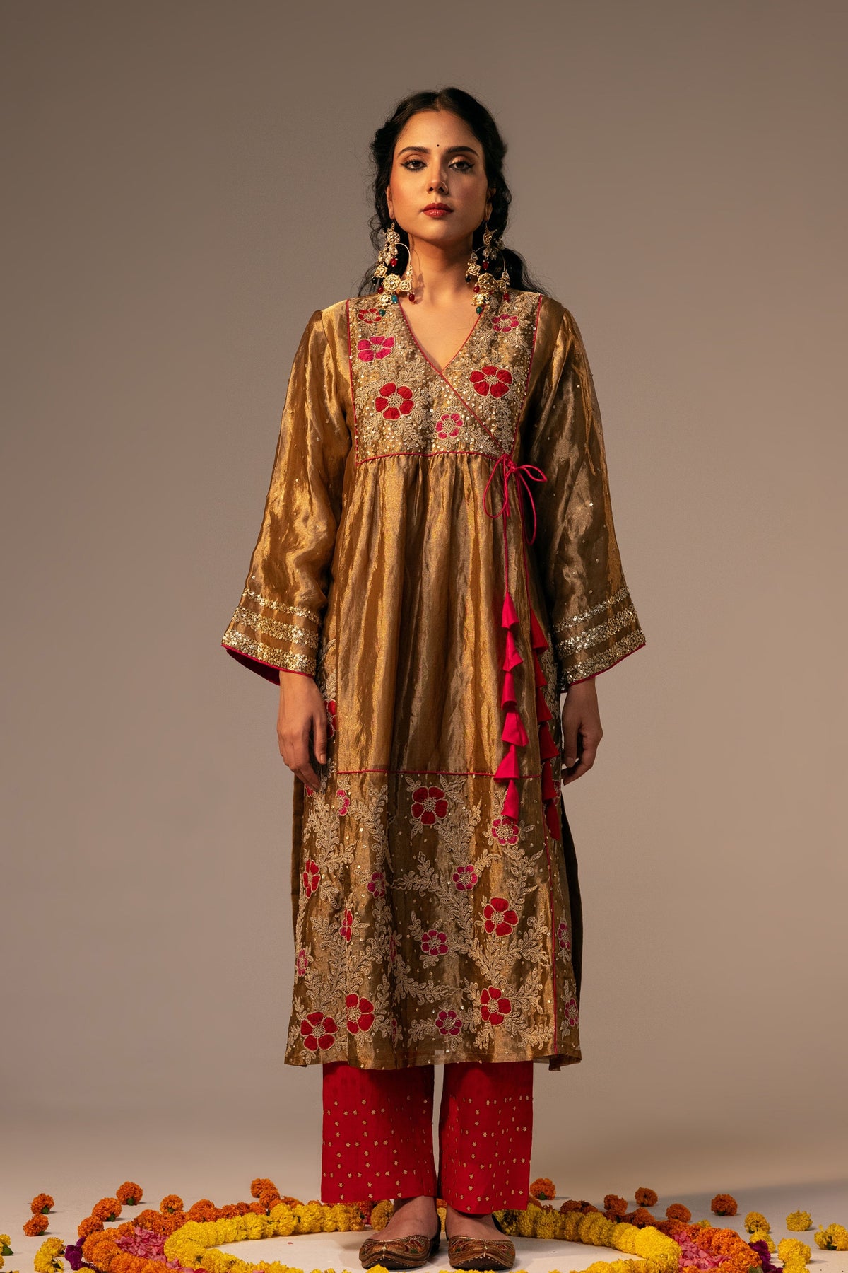 Gold Tissue Kurta Set