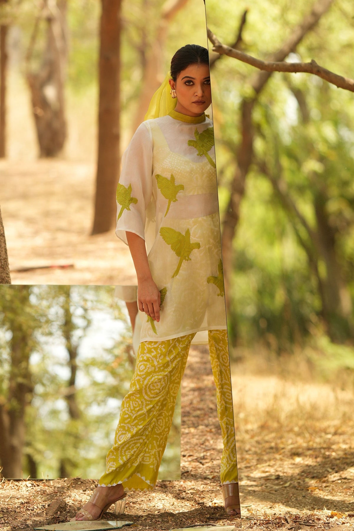 White Embroidered Organza Kurta With Inner and Pants