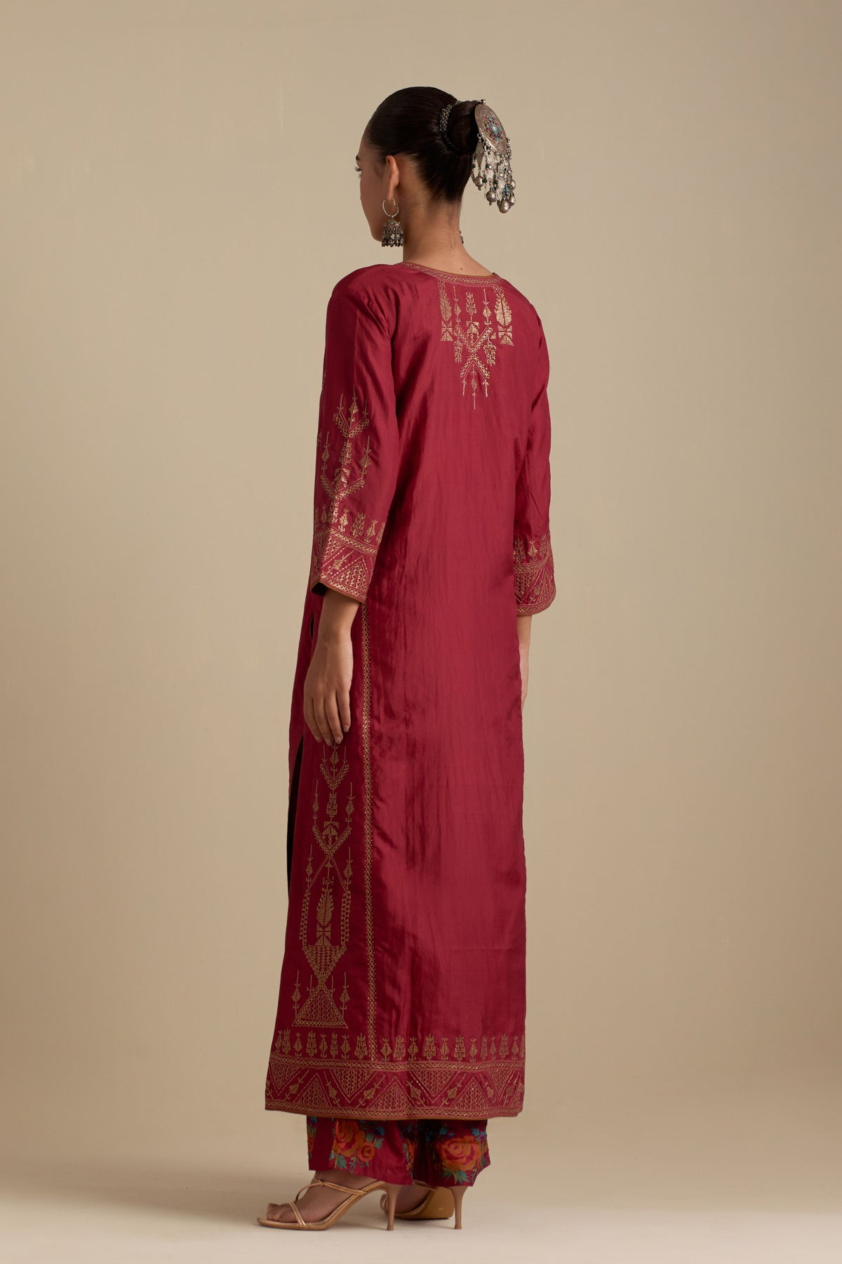 Barn Red Silk Straight Kurta Set