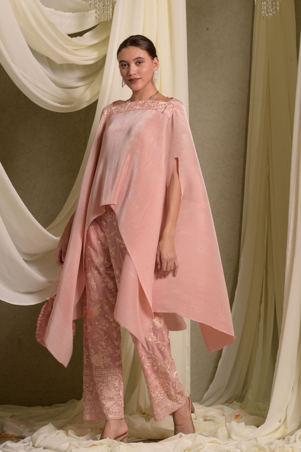 Reyna Gara Glazed Pleated Cape Coordinated Set