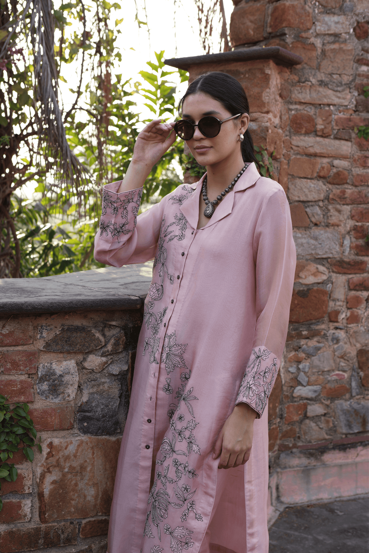 Dusty Pink Embroidered Kurta And Pant