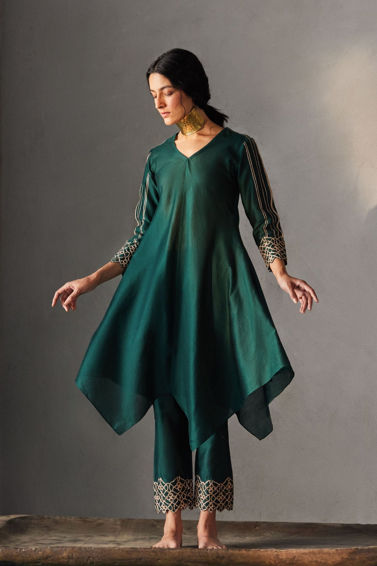 Forest Green Asymmetrical Kurta Set