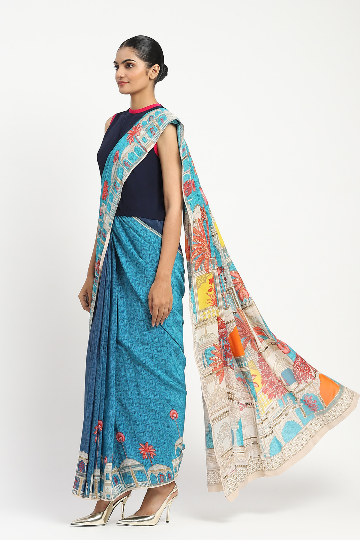 City Graffiti Blue Embellished Saree