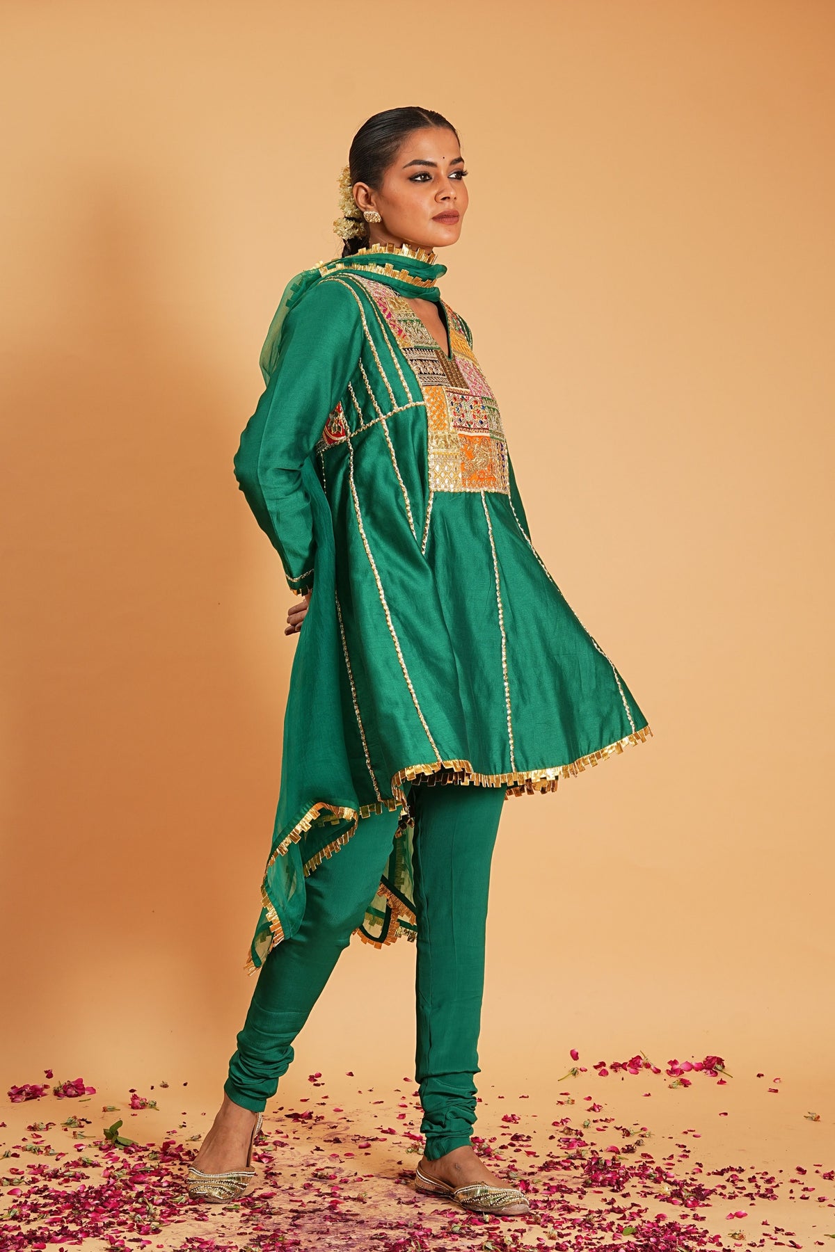 Green Chanderi Kurta Set