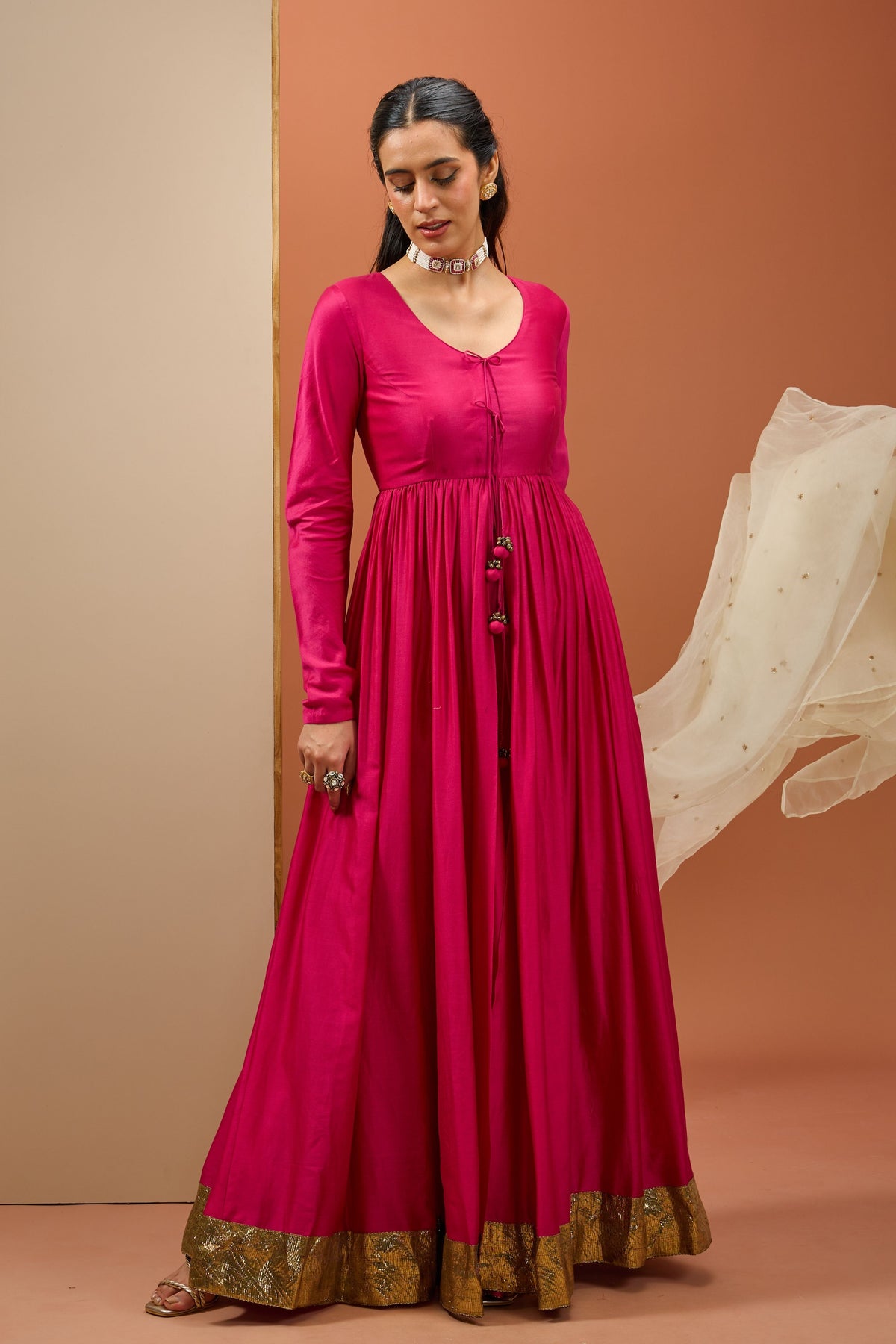 Hot Pink Lampi Anarkali Set