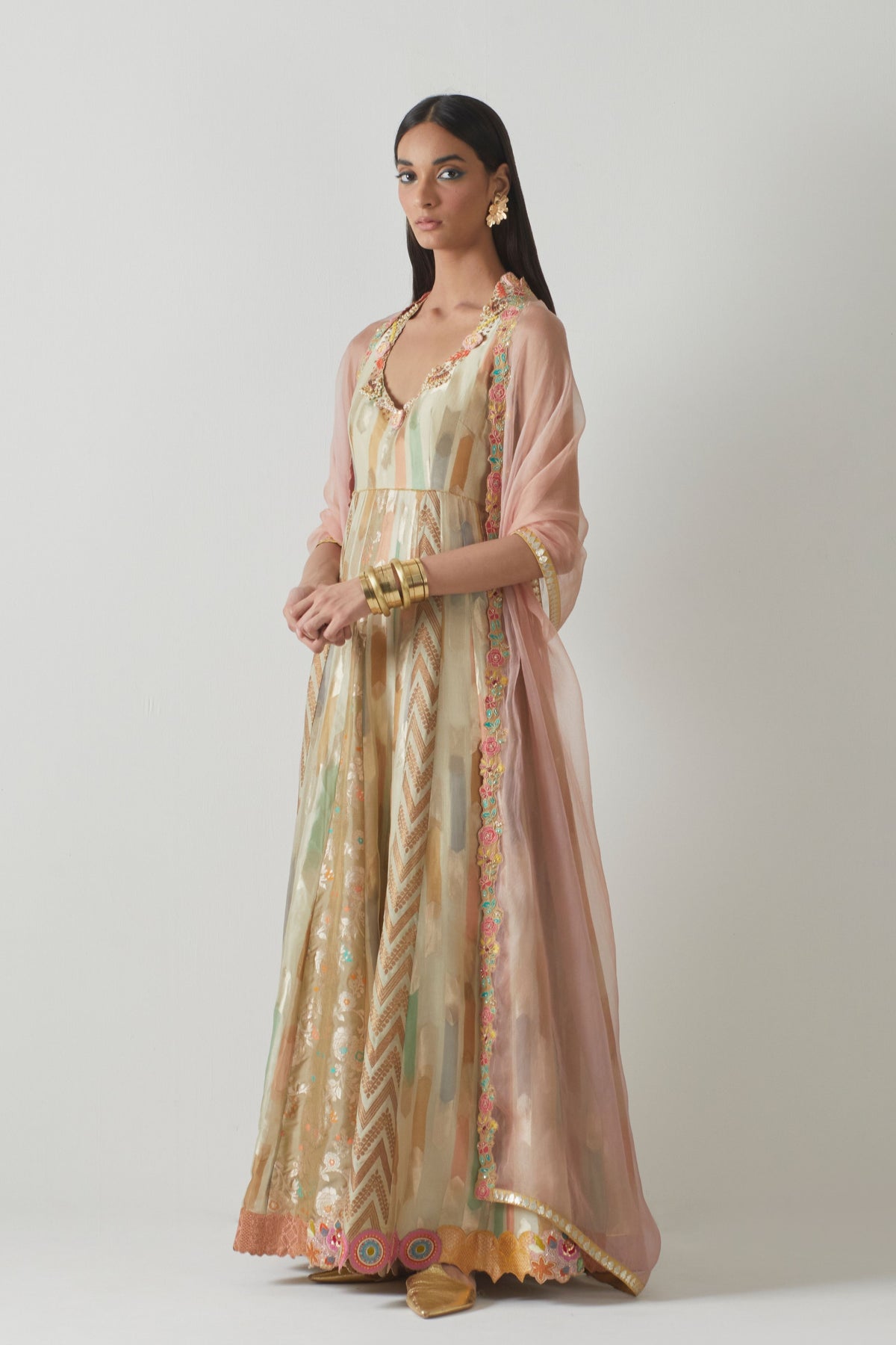 Ivory Floral Anarkali Set