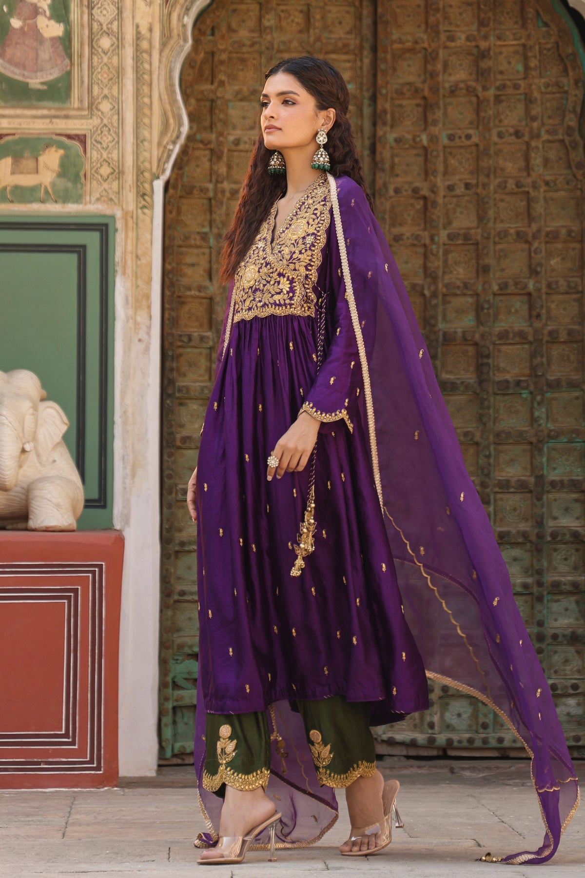 Overlap Frockstyle Purple Kurta Set