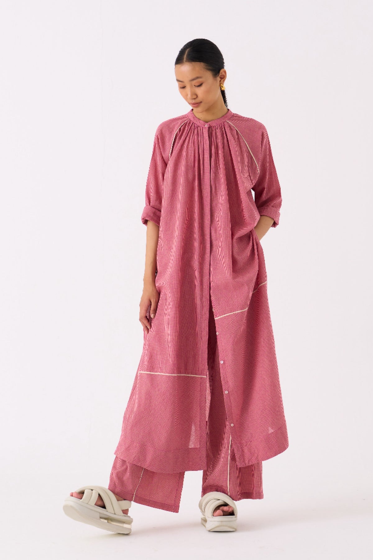 Pink Gather Neck Shirt Co-ord