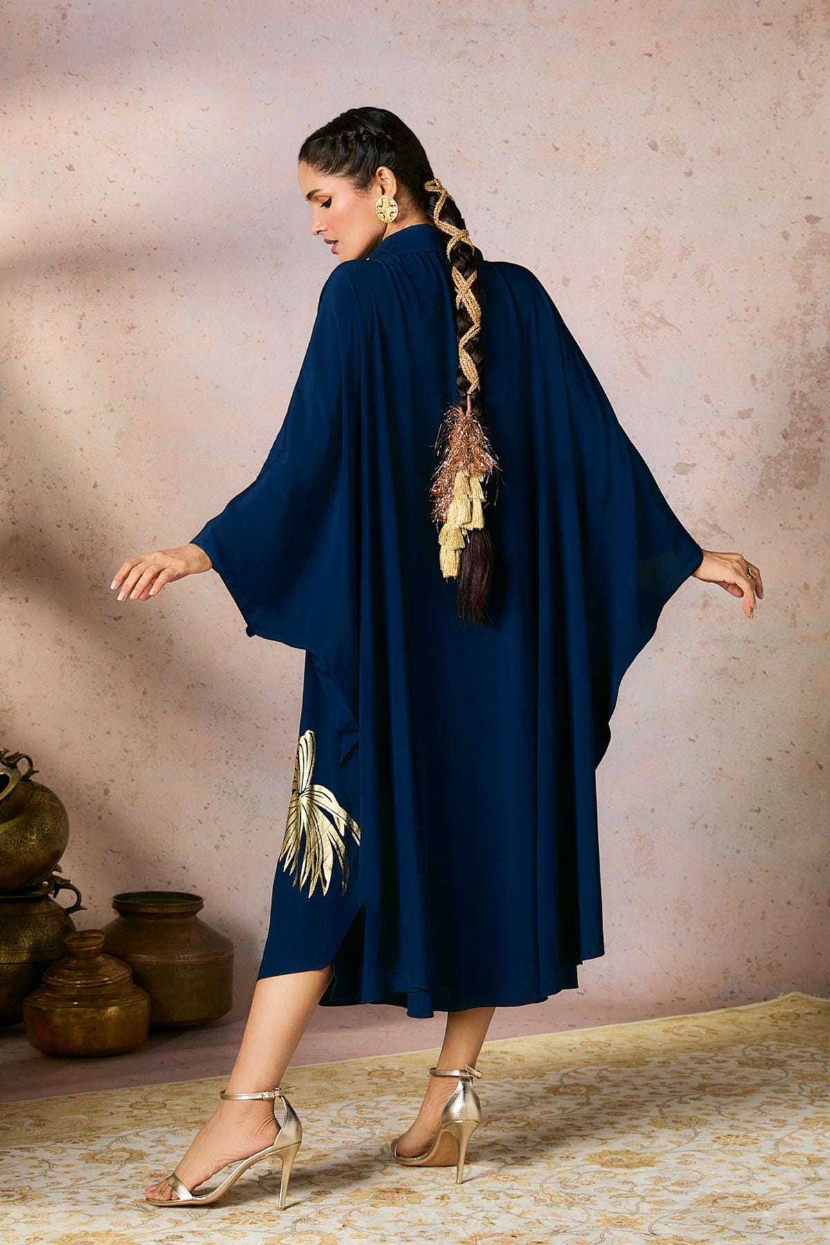 Blue Palm Foil Kaftan