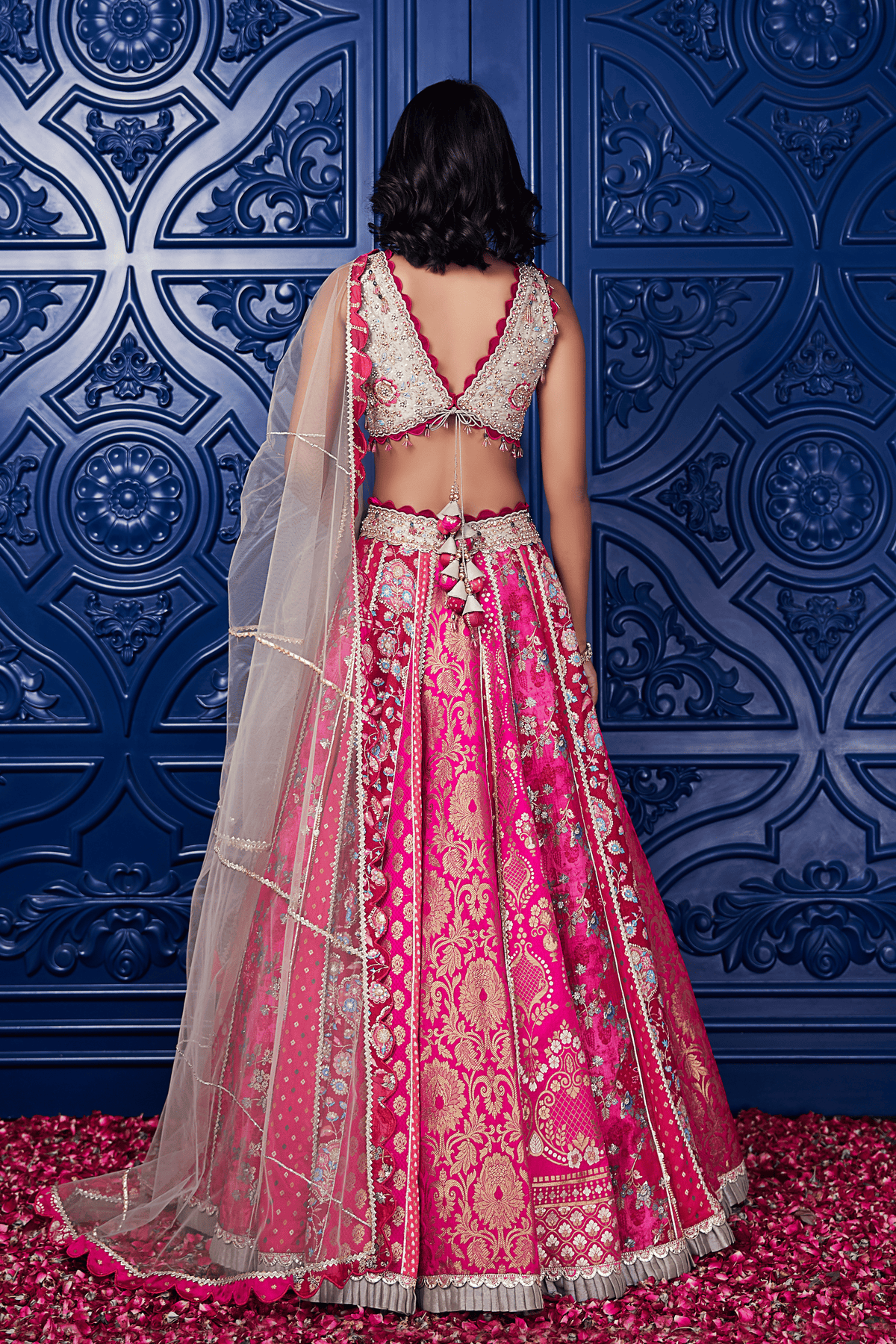 Pink Banarasi Embroidered Lehenga Set