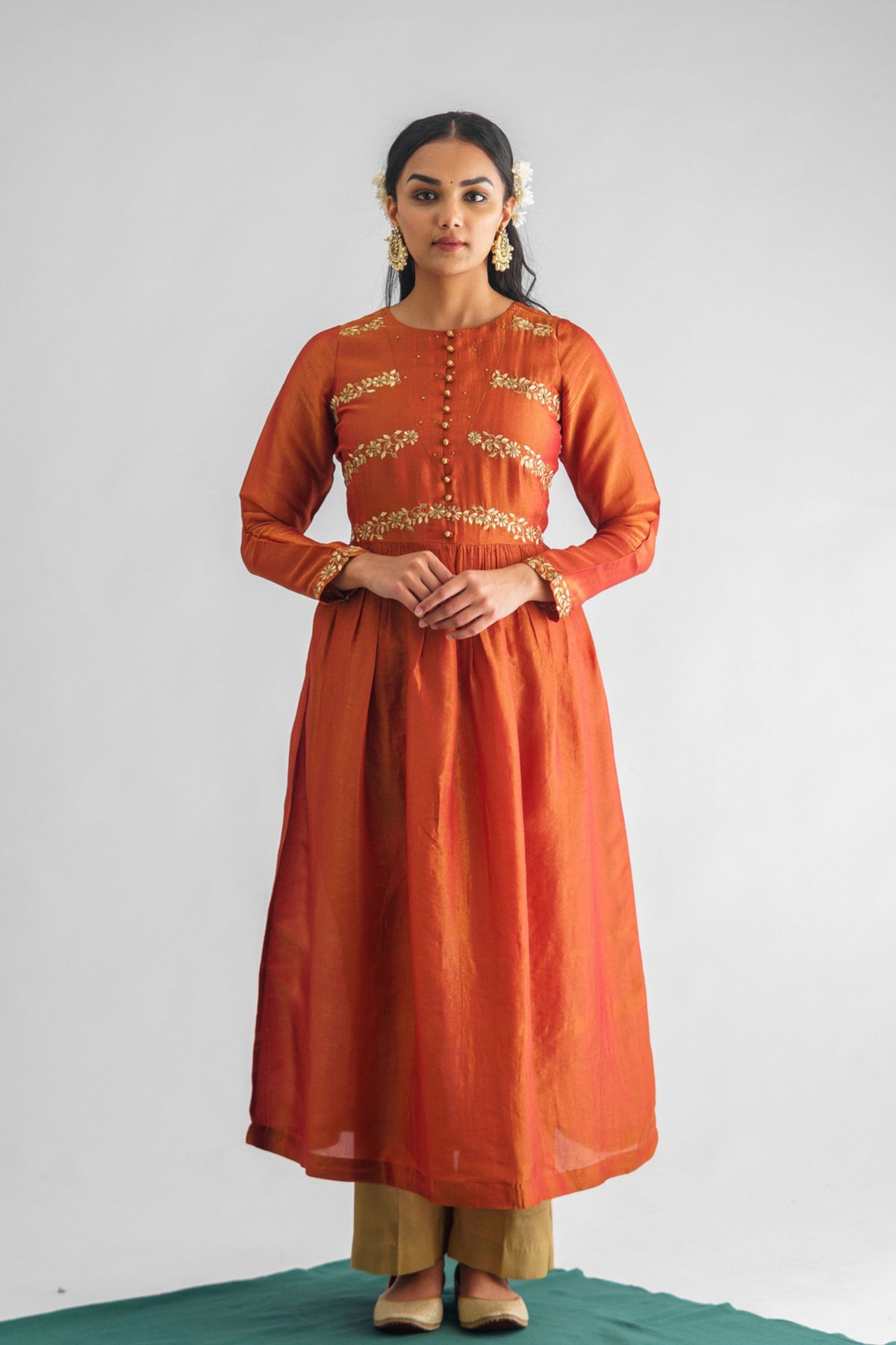 Rust Orange Georgette Tissue Kurta