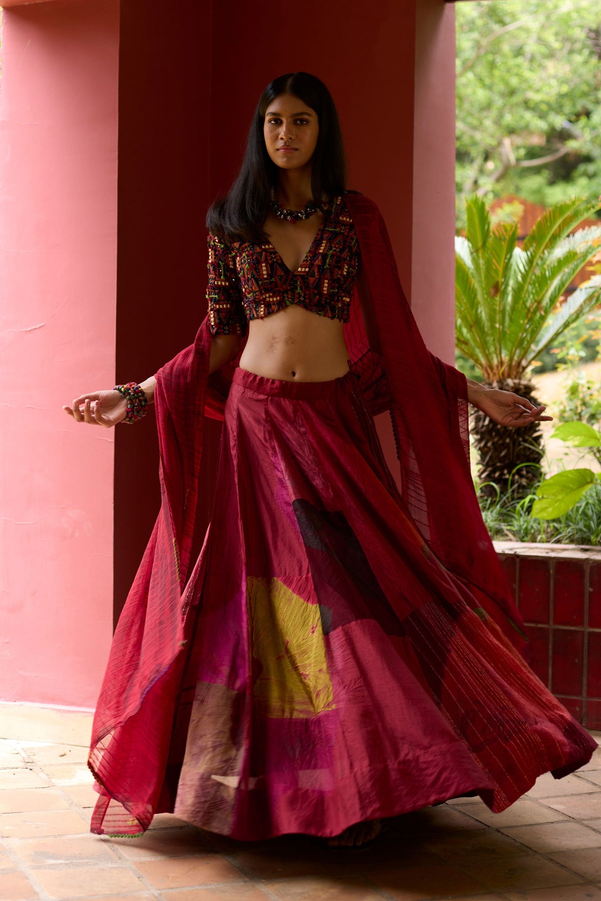 Multicolor Overdyed Lehenga Set