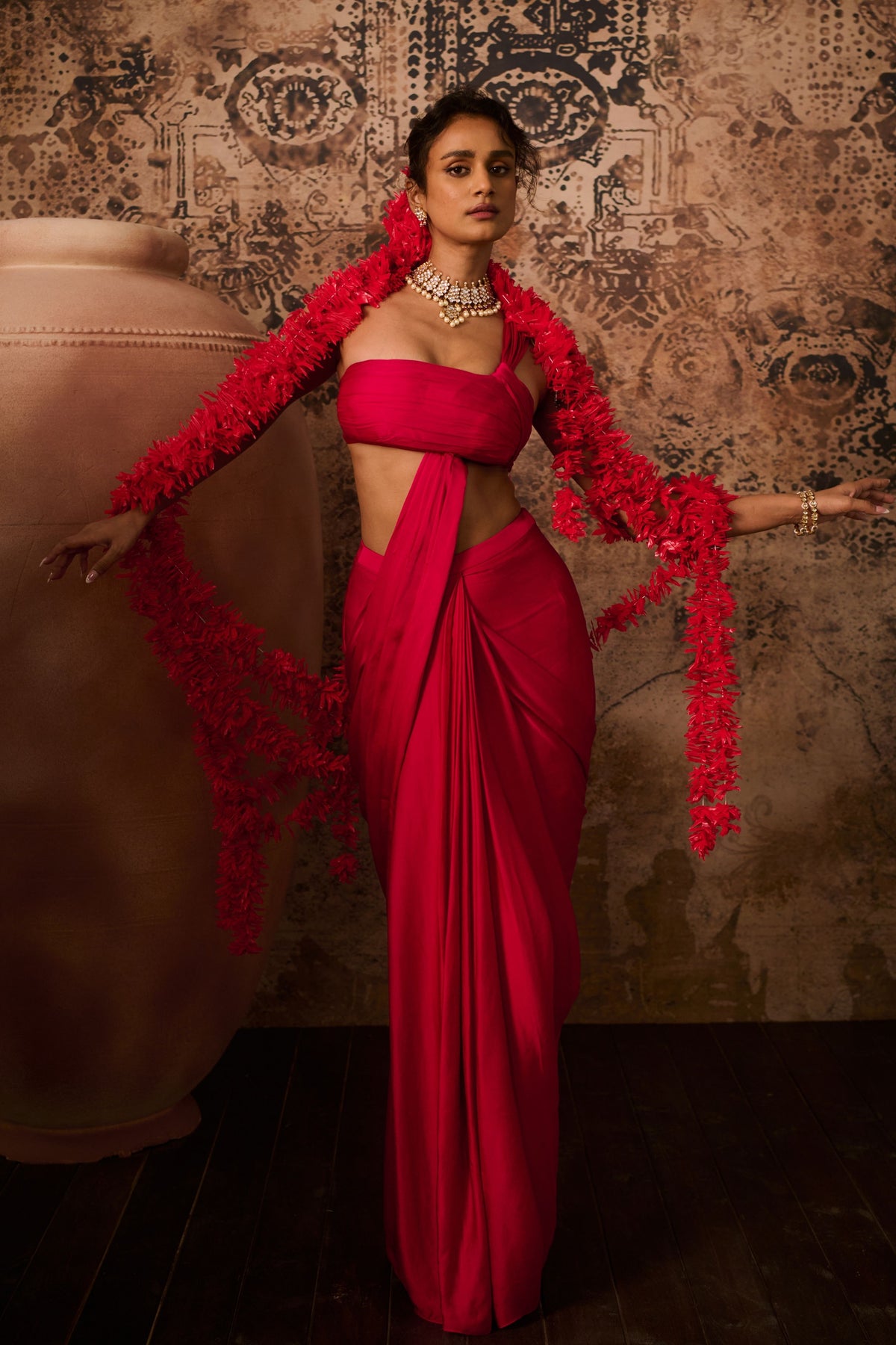 Hot Pink Top With Skirt Saree