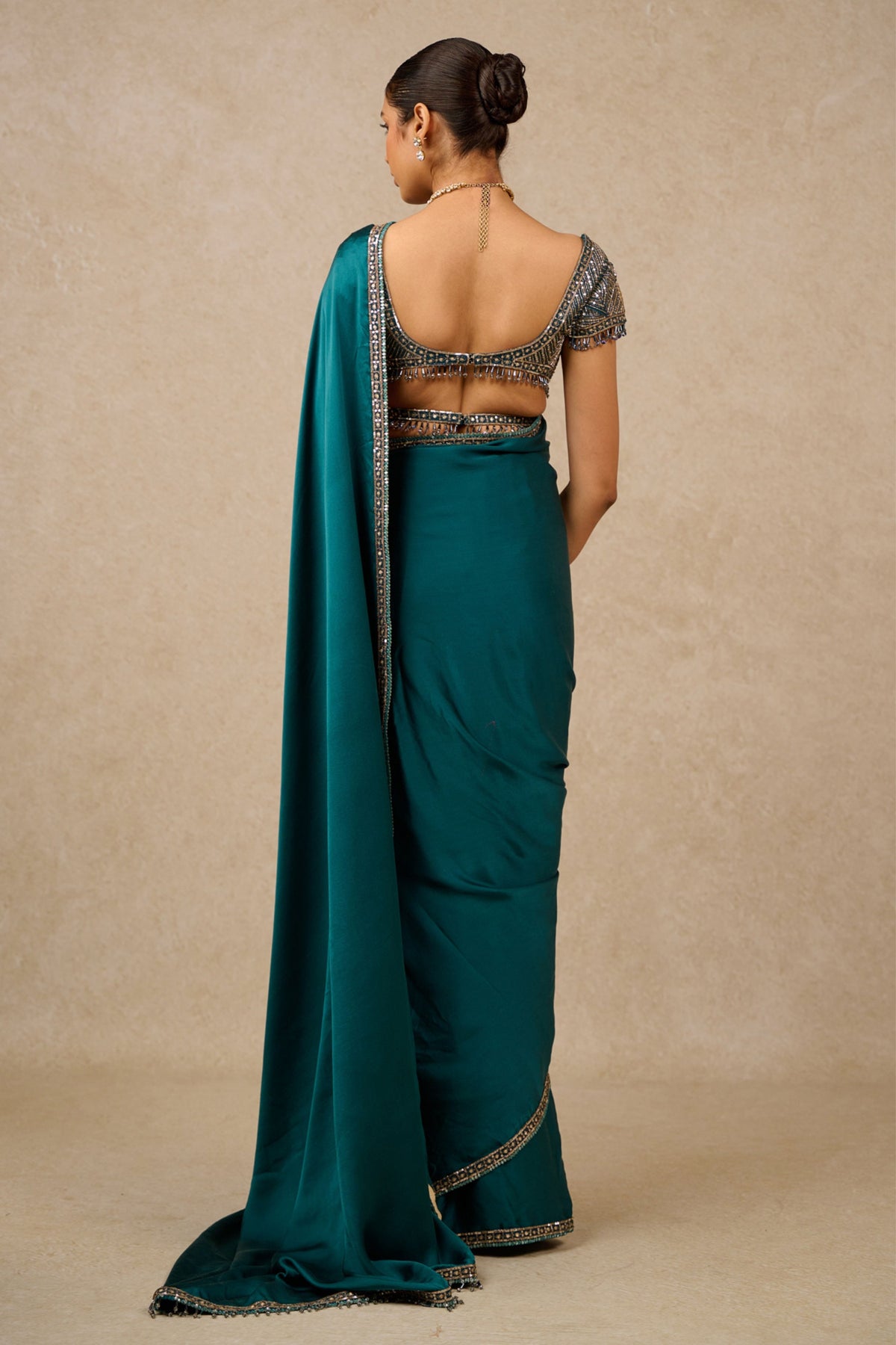 Teal Satin Saree