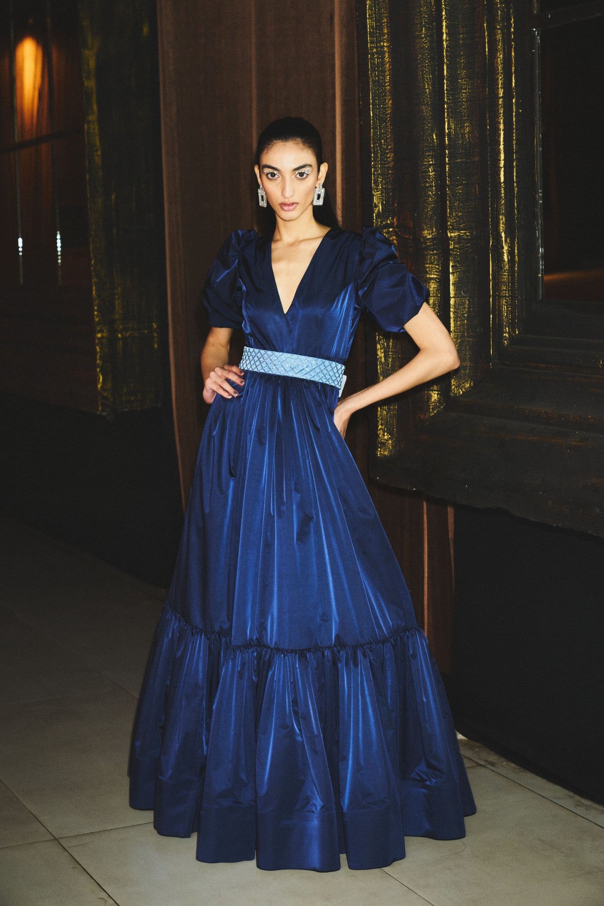 Midnight Blue Belted Gown