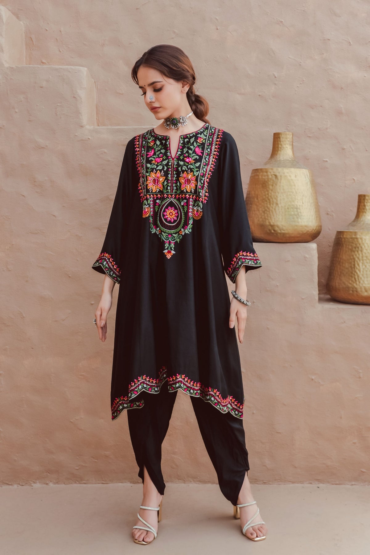 Black Thread Embroidery Kurta Set