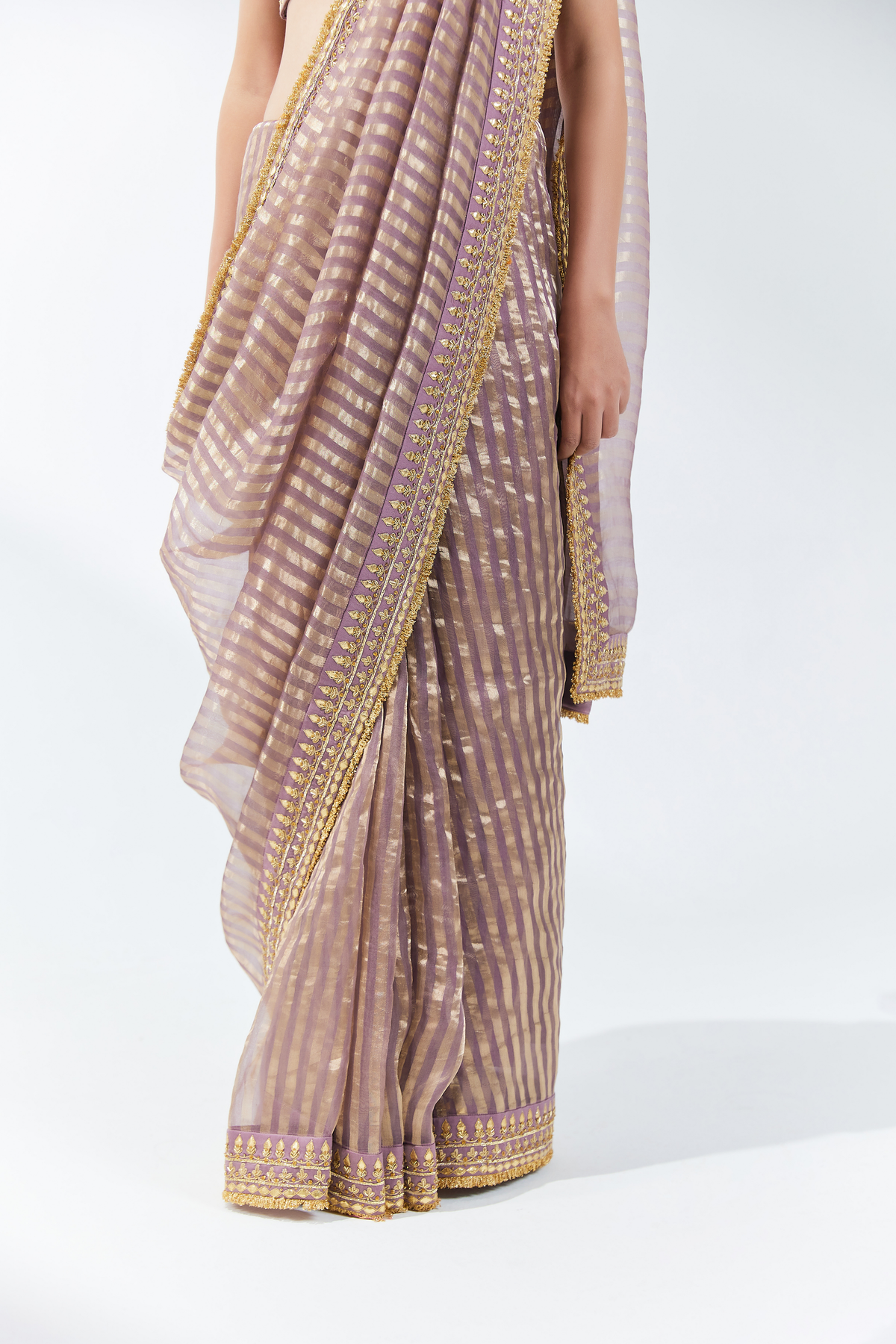 Dusty Mauve Embroidered Saree Set