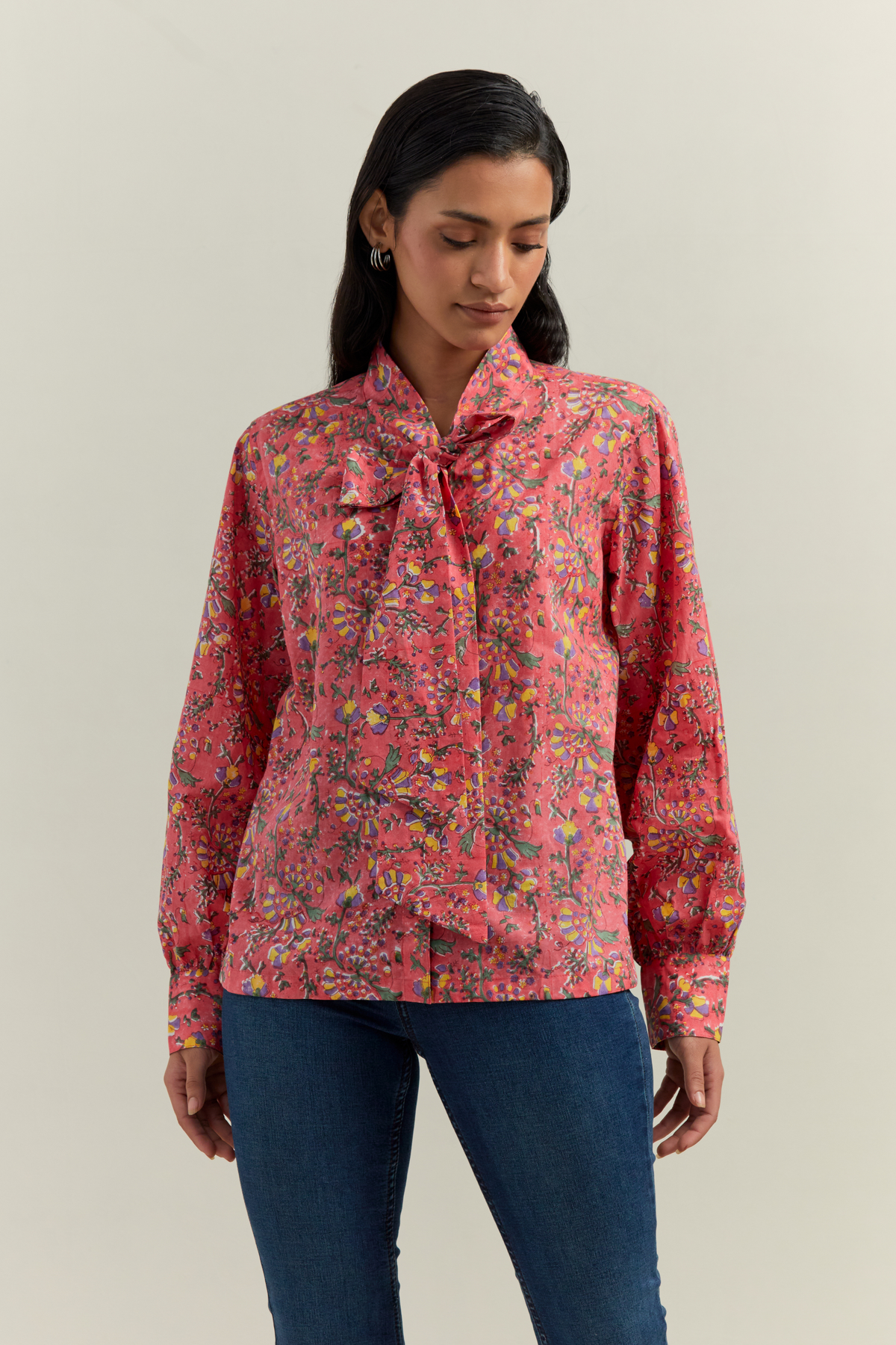 Peach Block Printed Shirt