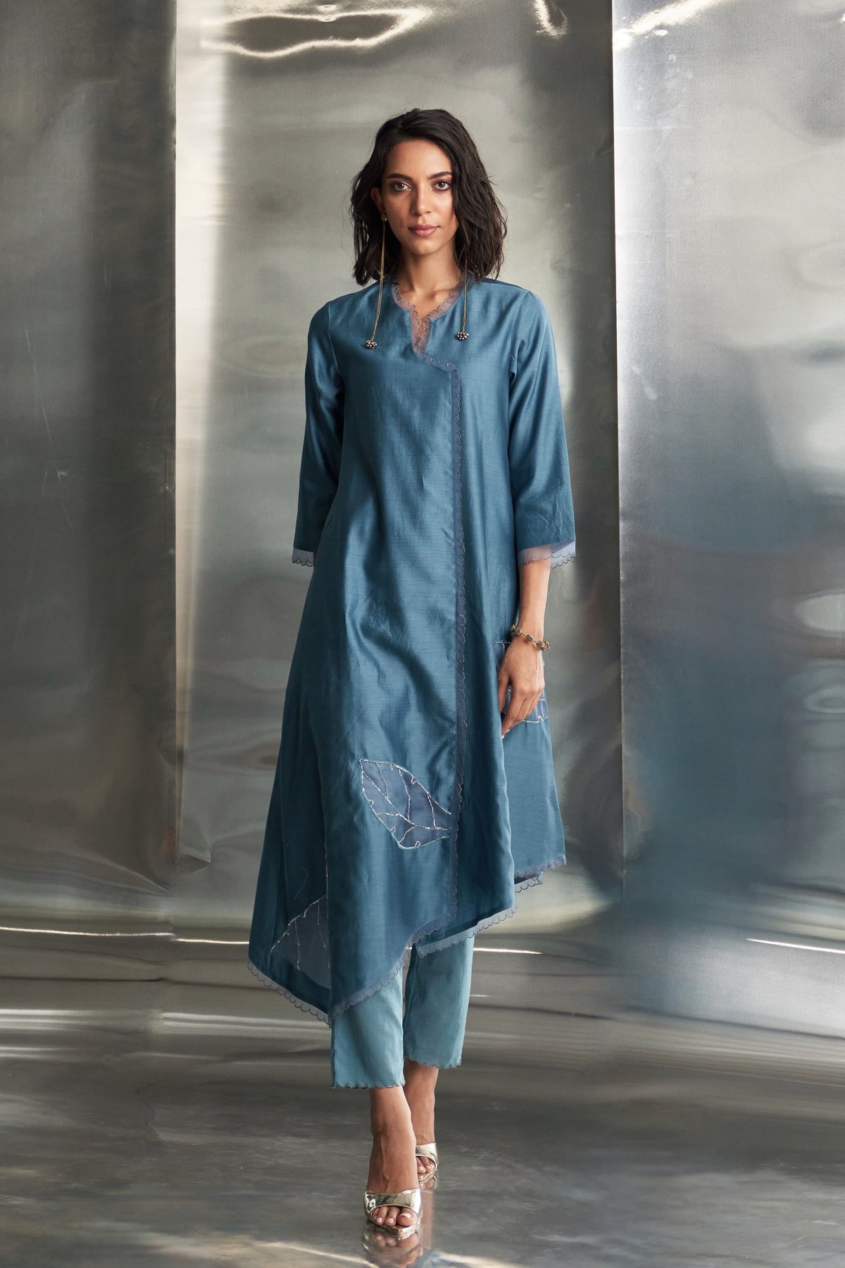 Steel Blue Asymmetrical Kurta Set