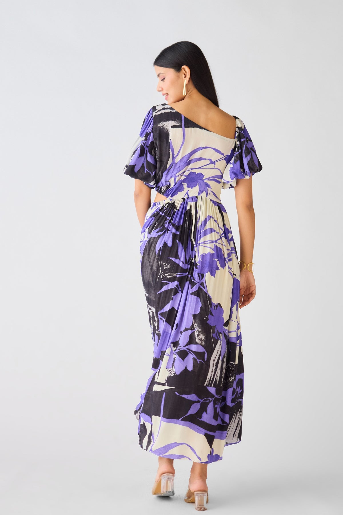 Purple Crepe Asymmetric Neck Dress