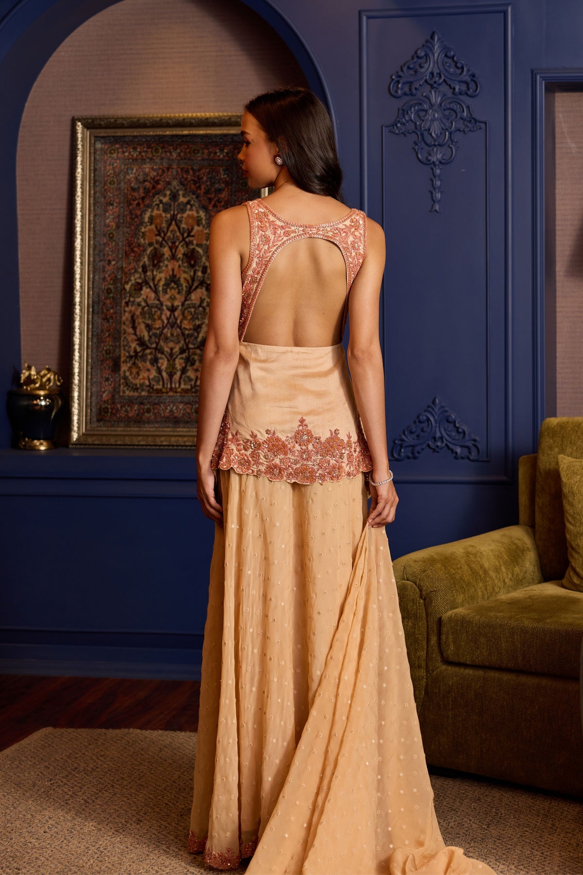 Fresh Peach Silk  Sharara Set