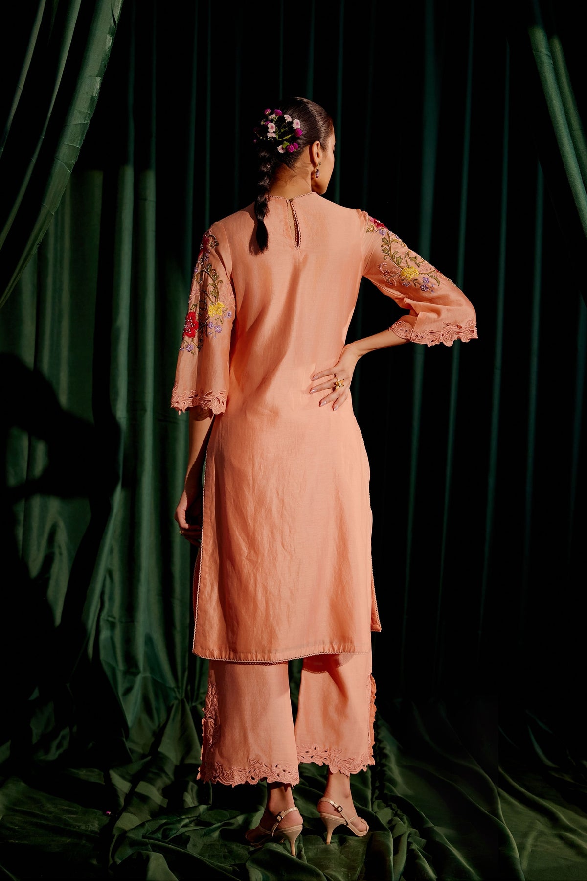 Apricot Multi Color Floral Kurta Set