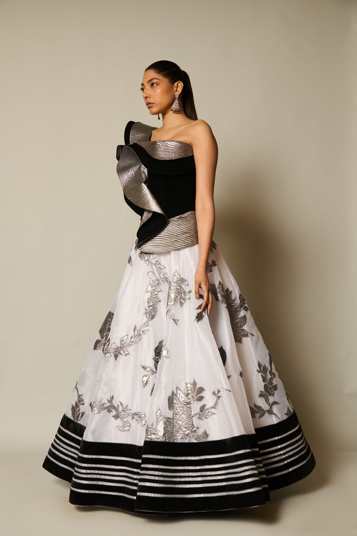 Checkmate Ivory Applique Lehenga