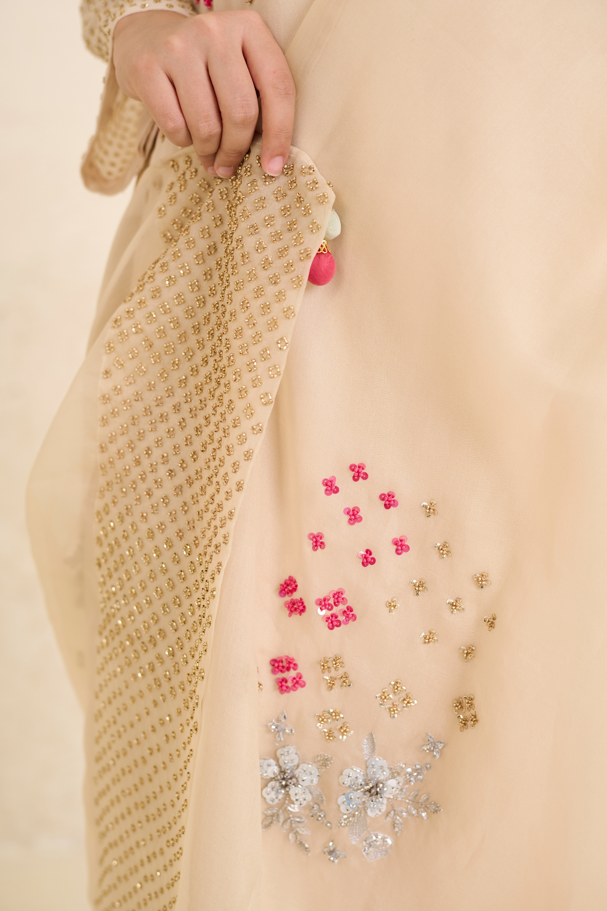 Georgette Kurta With Gold And Silver Handwork