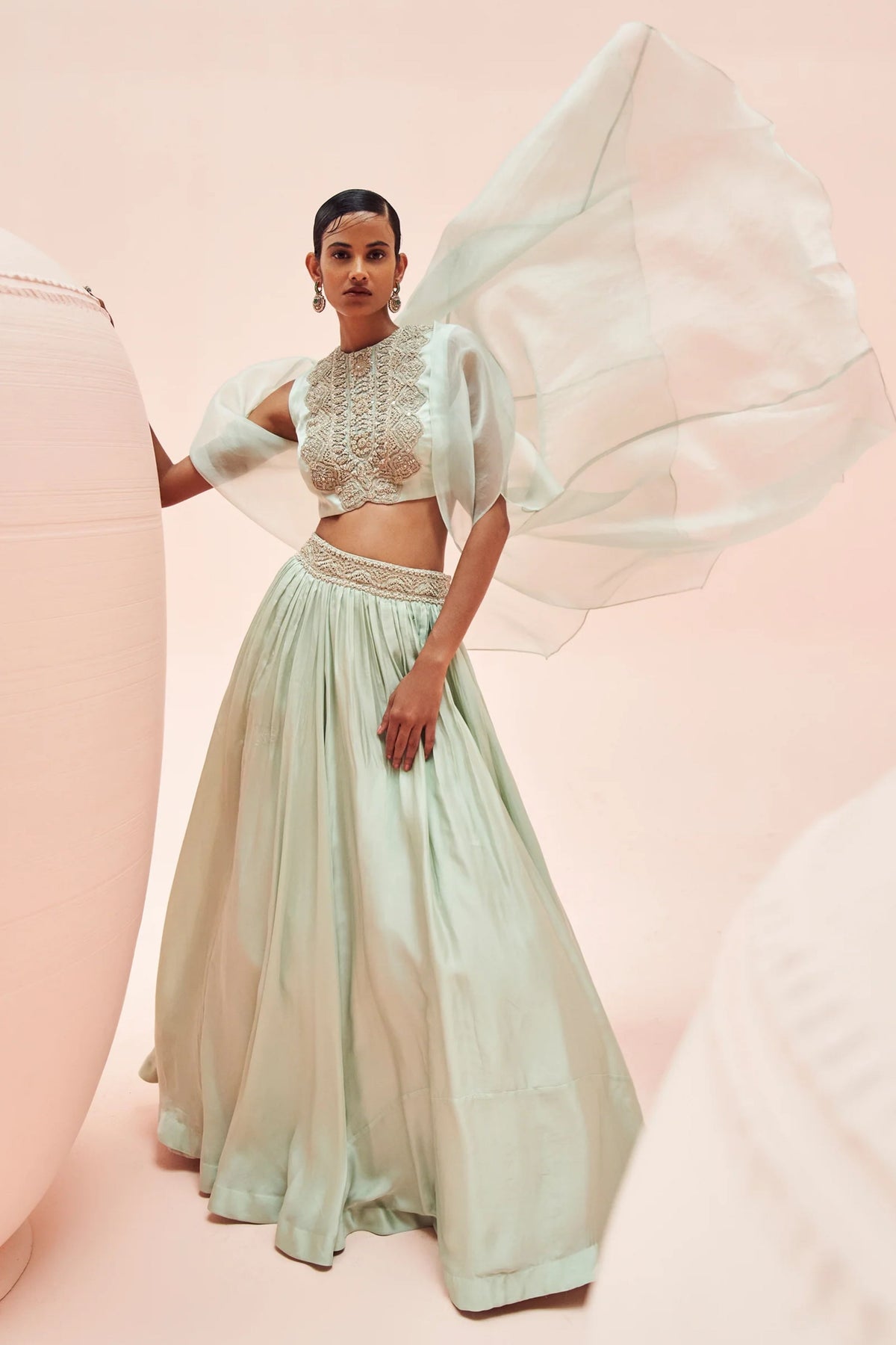 Powder Blue Lehenga And Cape Set