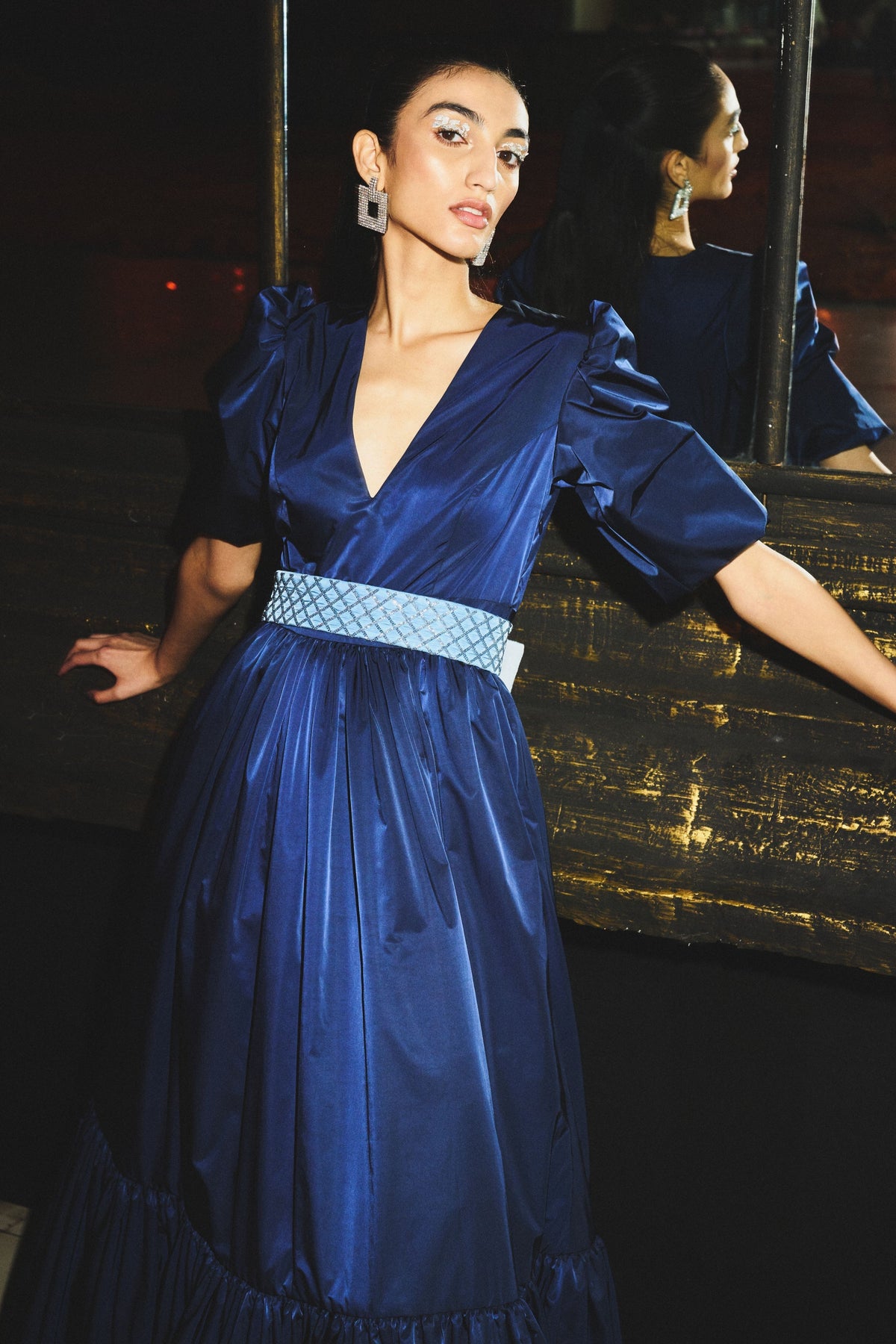 Midnight Blue Belted Gown