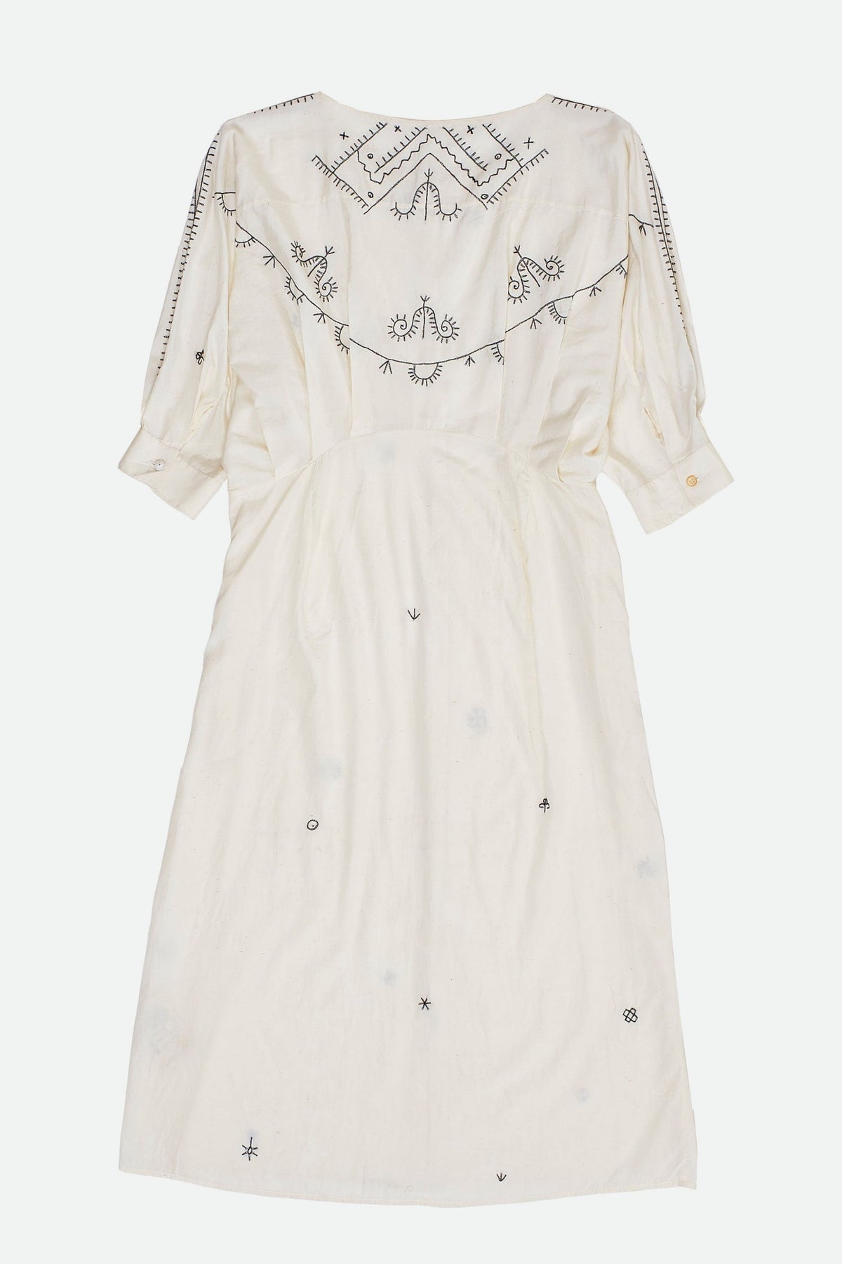 Ecru Embroidered Cotton Silk Dress