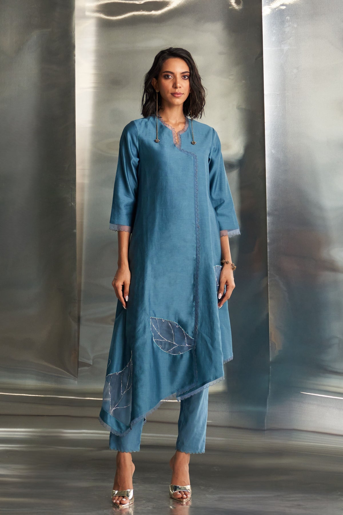 Steel Blue Asymmetrical Kurta Set