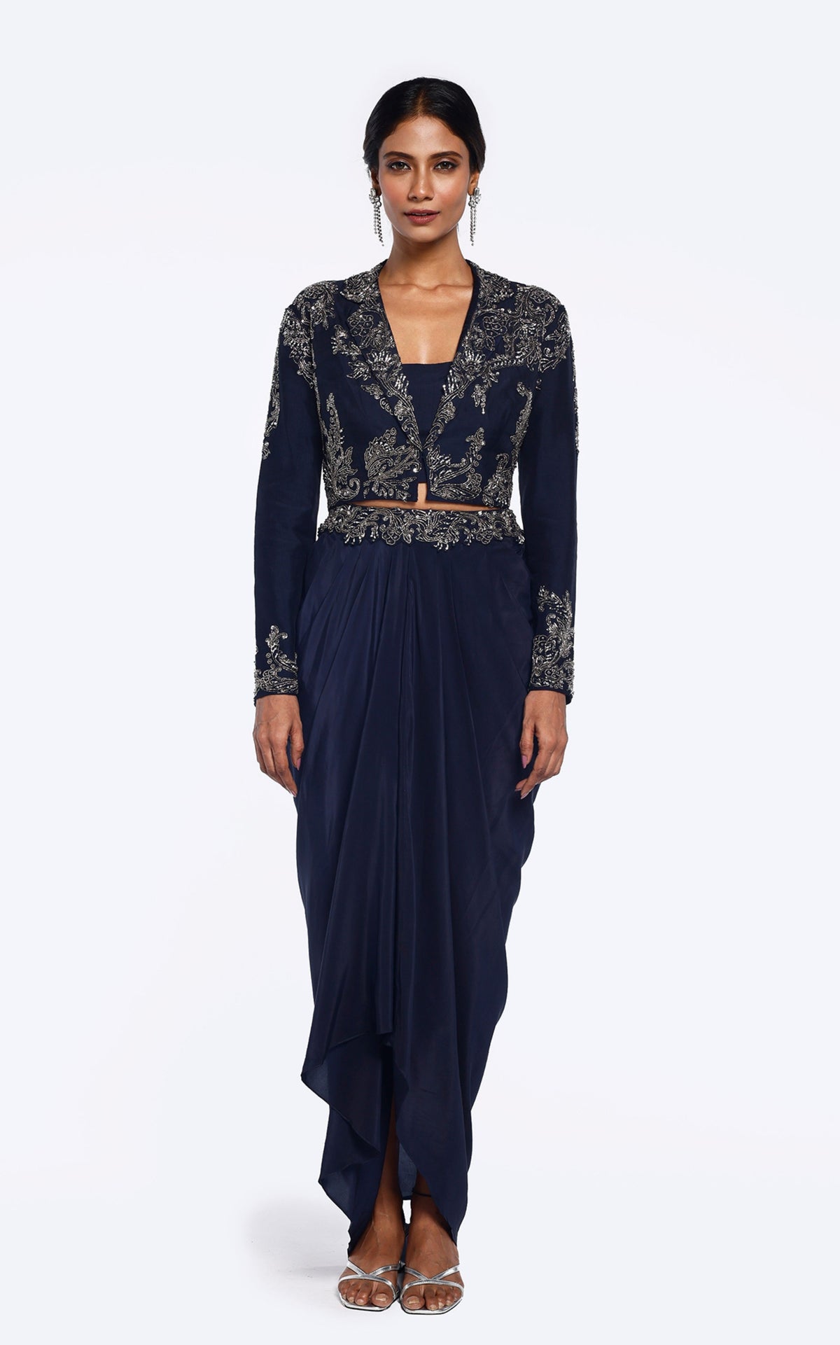 Silk blazer and dhoti skirt co-ord