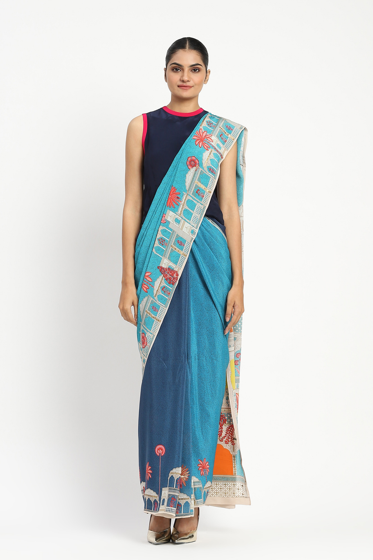 City Graffiti Blue Embellished Saree