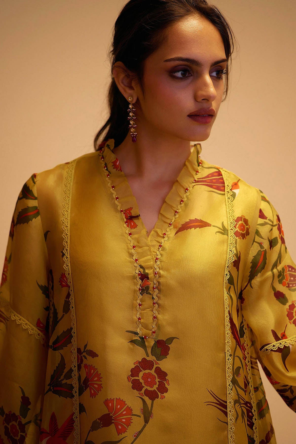 Farida Yellow Print Kurta Set