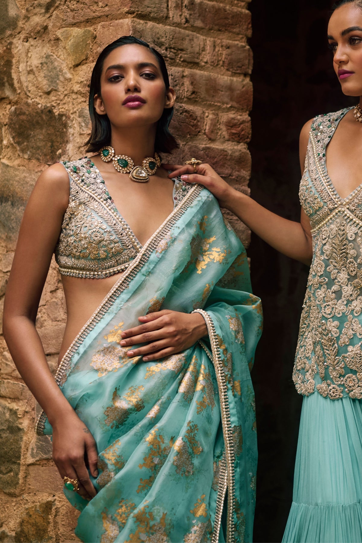 Coral Blue Sylvia Saree Set