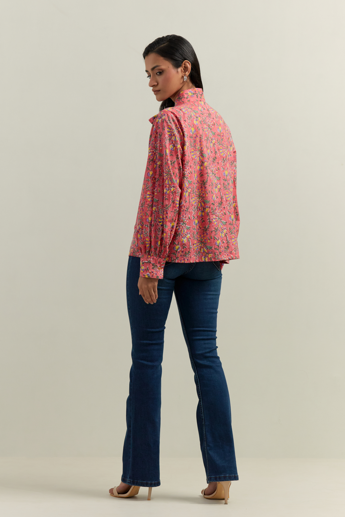 Peach Block Printed Shirt