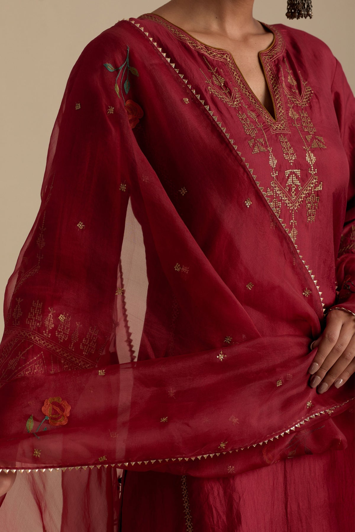 Barn Red Silk Straight Kurta Set